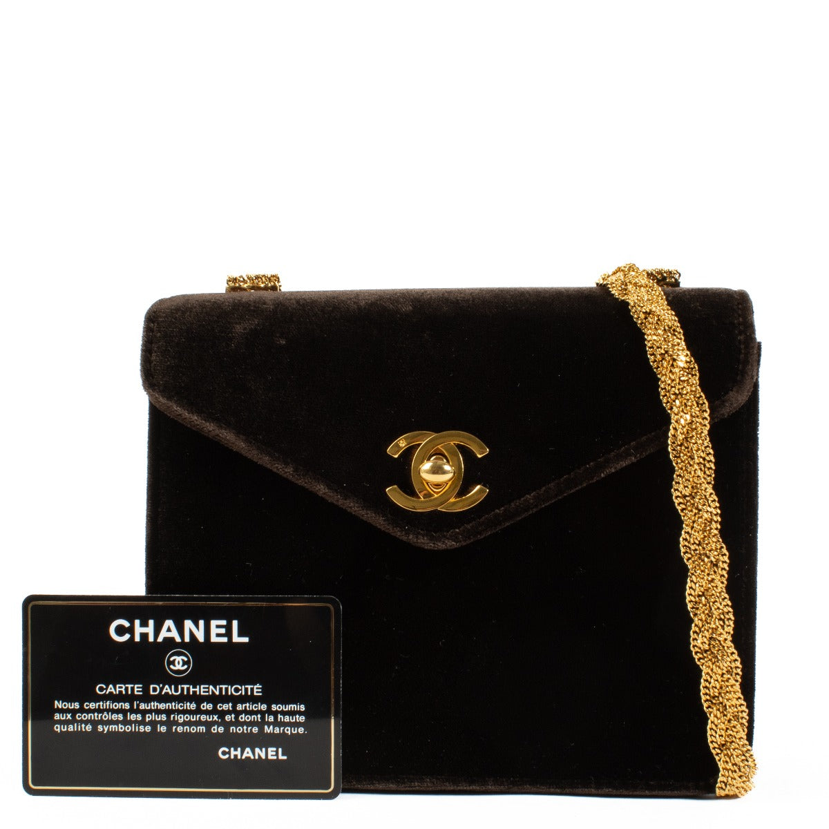 Chanel Brown Velvet Chain Mini Flap Evening Bag
