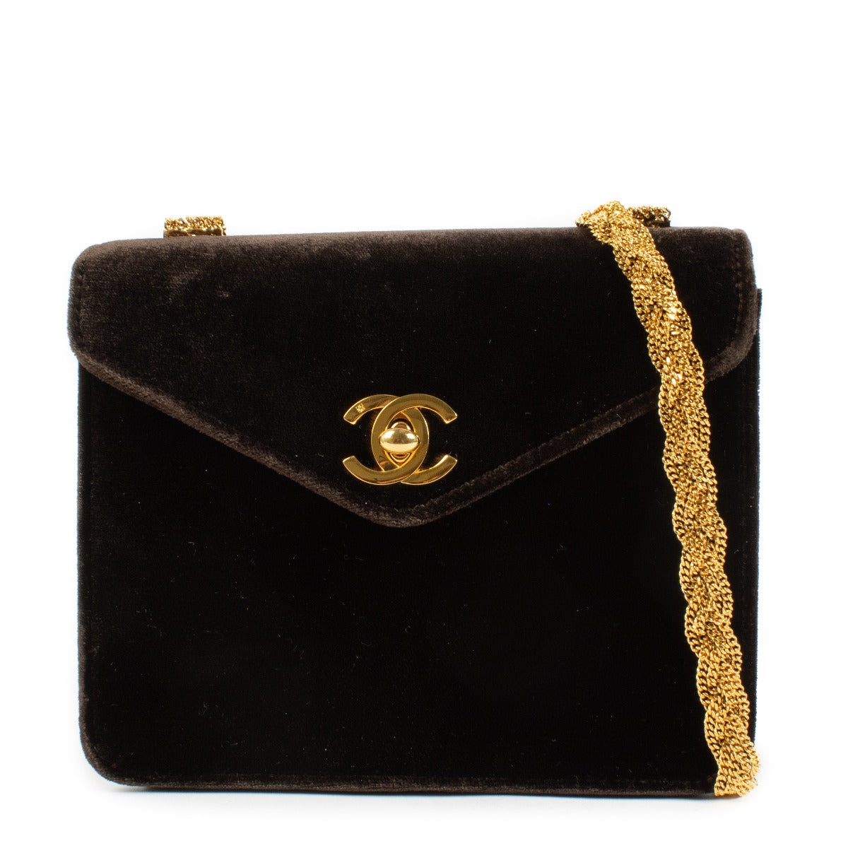 Chanel Brown Velvet Chain Mini Flap Evening Bag