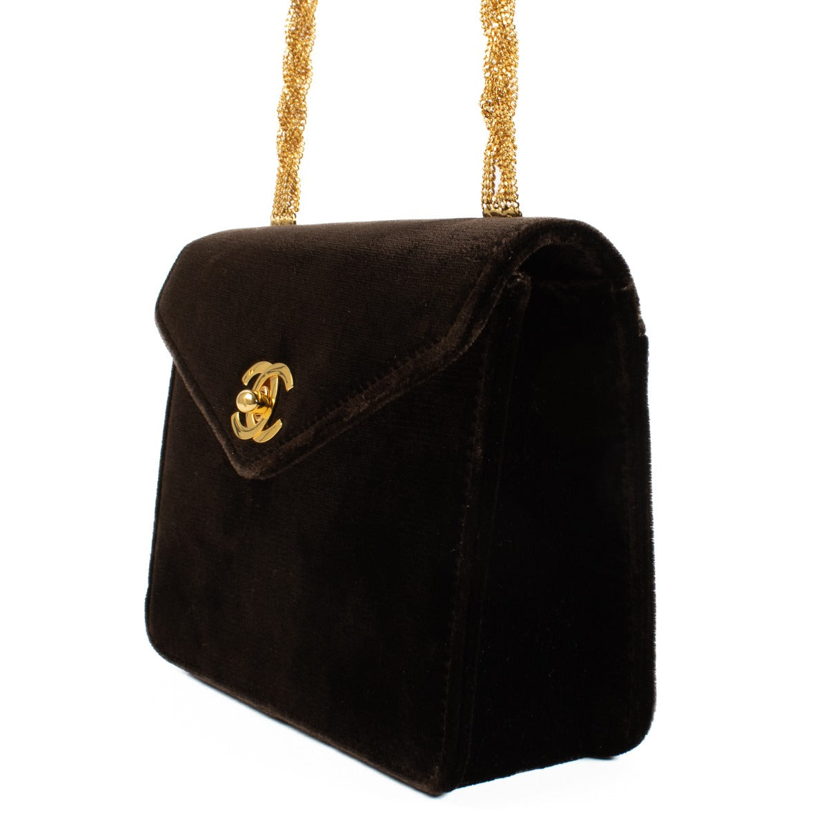 Chanel Brown Velvet Chain Mini Flap Evening Bag