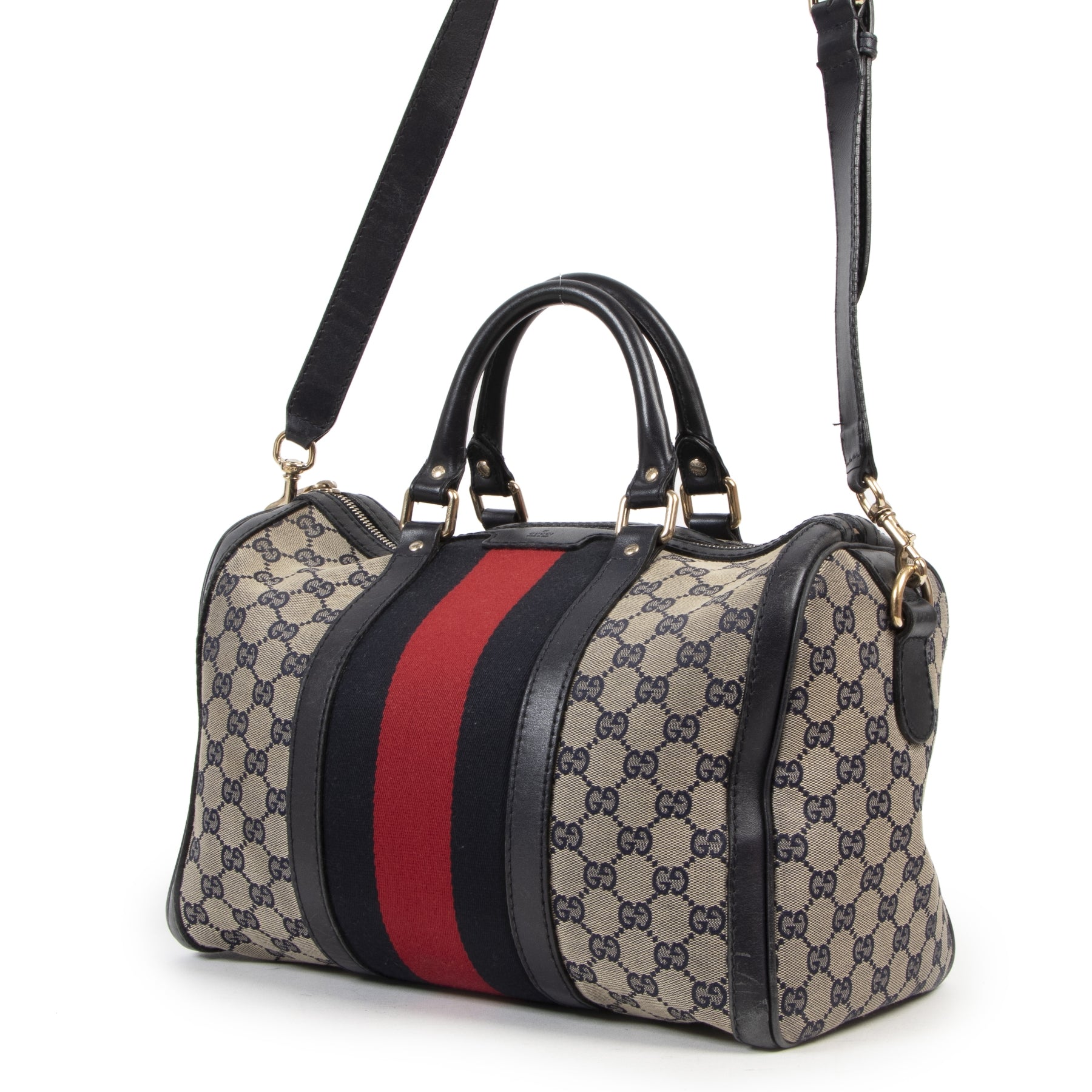 Gucci Vintage Web Original GG Blue Boston Bag kopen en verkopen aan de beste prijs
