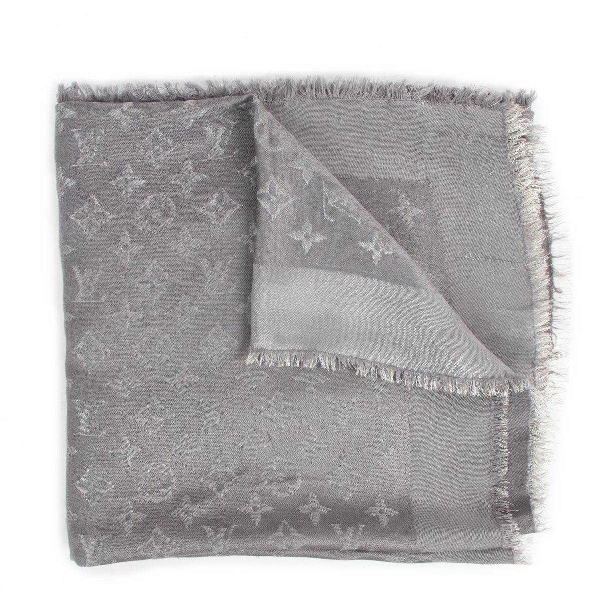 Louis Vuitton Grey Classique Monogram Shawl Silk Scarf