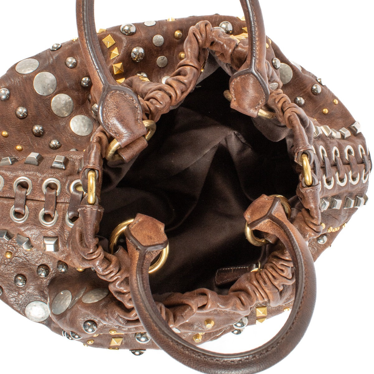 Sac à main clouté marron Miu Miu