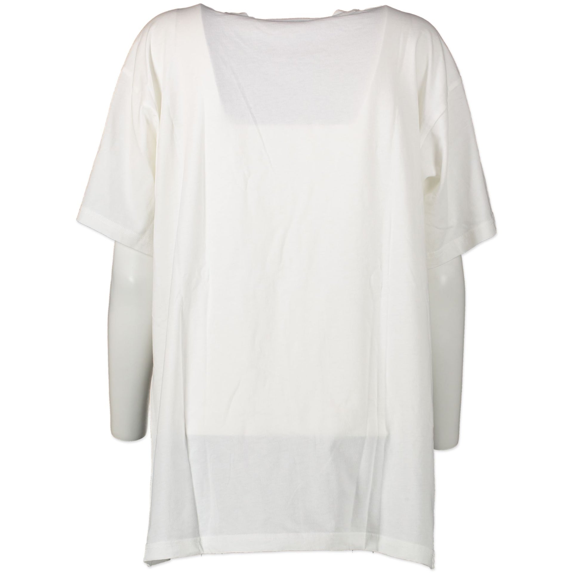 Authentieke Tweedehands Moschino White 'This Is Not A Moschino T-Shirt' Shirt - Size M juiste prijs veilig online shoppen luxe merken webshop winkelen Antwerpen België mode fashion