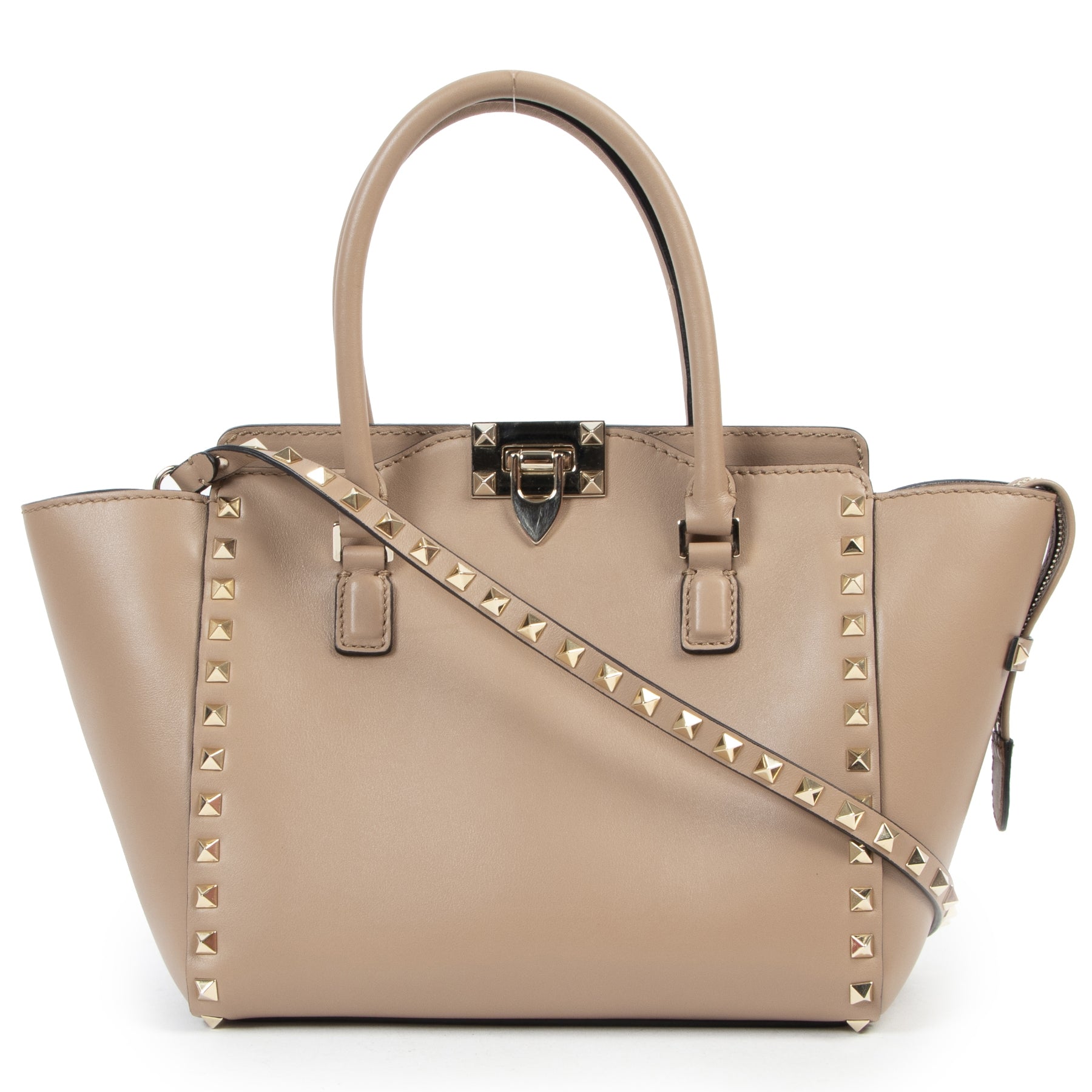 Valentino Garavani Nude Rockstud Small Leather Trapeze Bag for the best price at Labellov secondhand