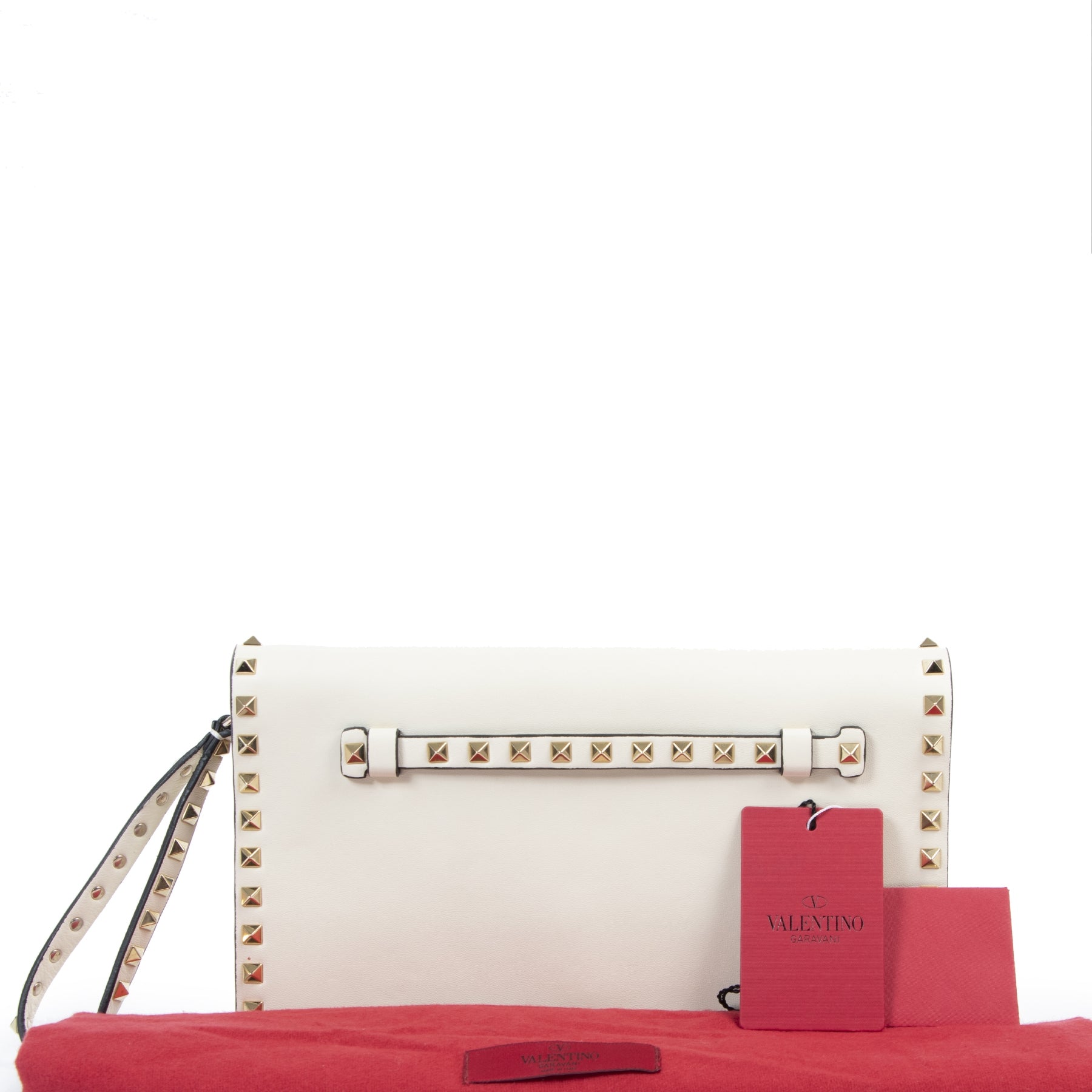 acheter en linge seconde main Valentino Garavani Cream Rockstud Clutch