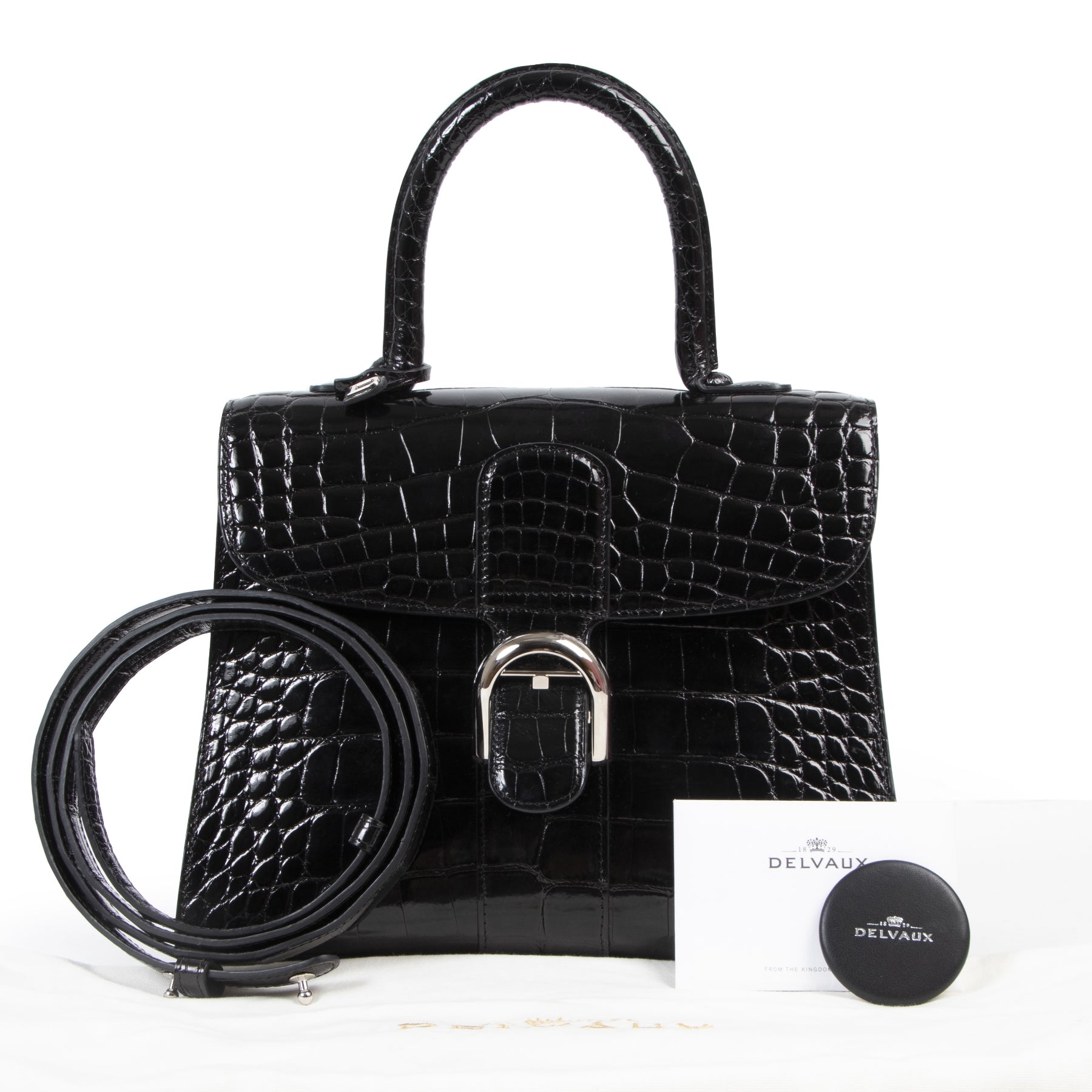 Delvaux Black Alligator Brillant MM 100% authentic designer bags online at Labellov