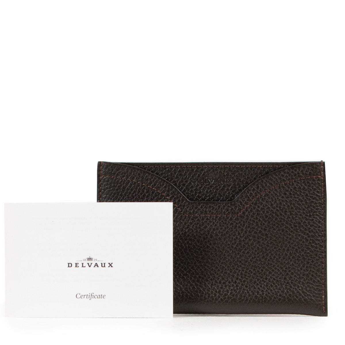 Veilig online kopen van authentieke bruine Delvaux Windsor jumping kaartenhouder.