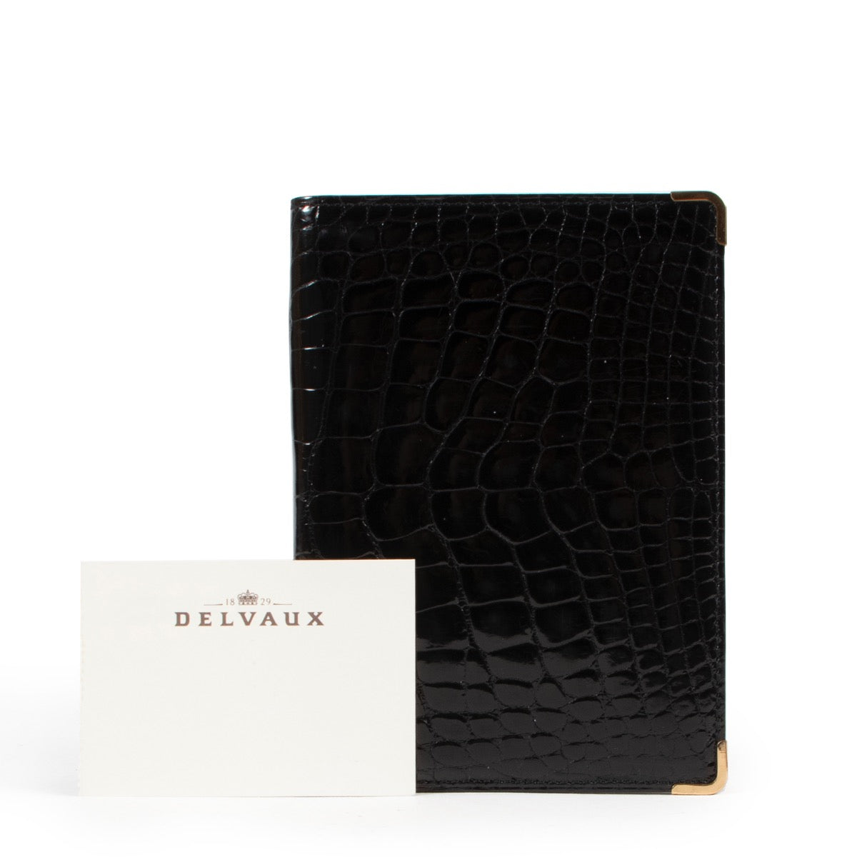 Portefeuille pliant Delvaux noir Croco