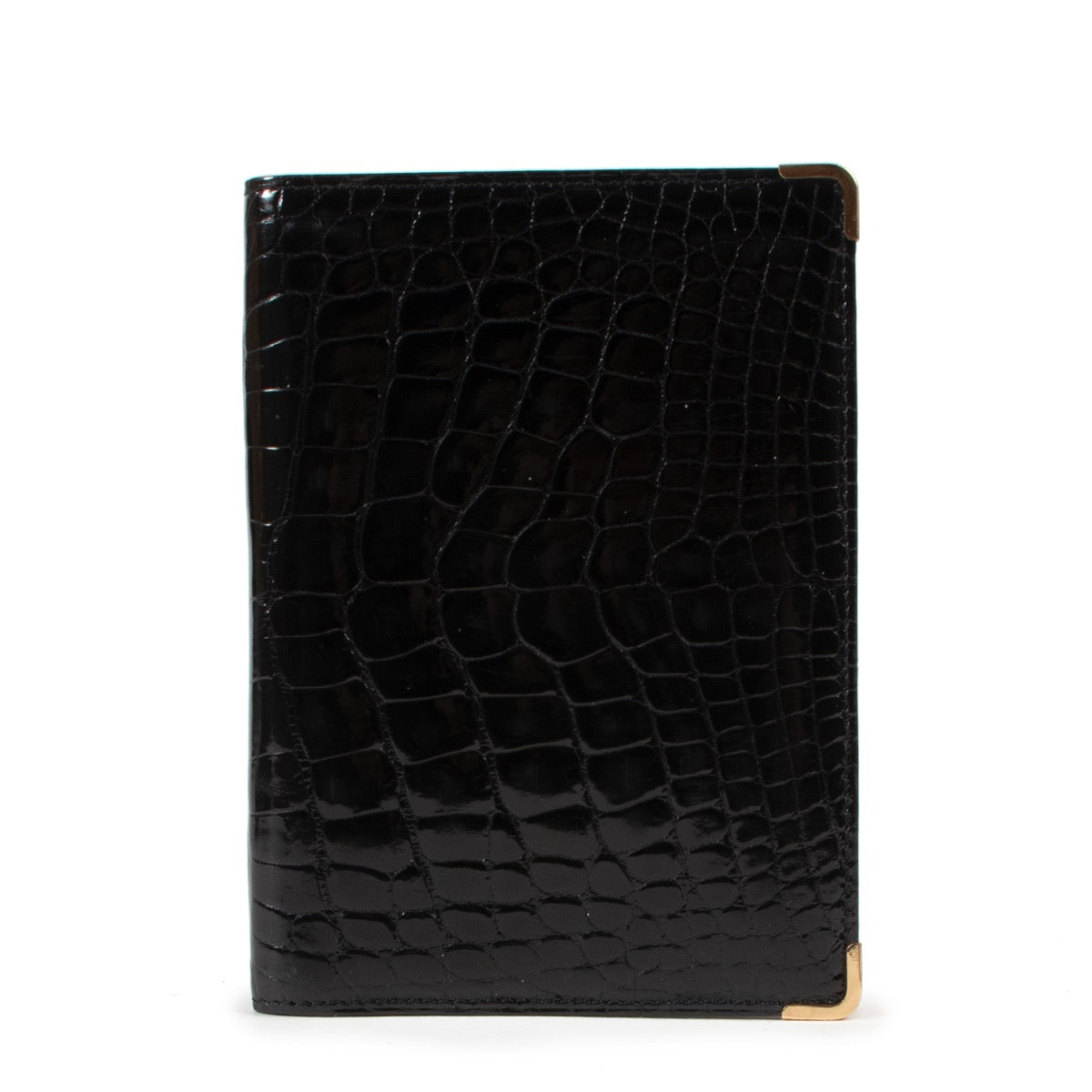 Portefeuille pliant Delvaux noir Croco