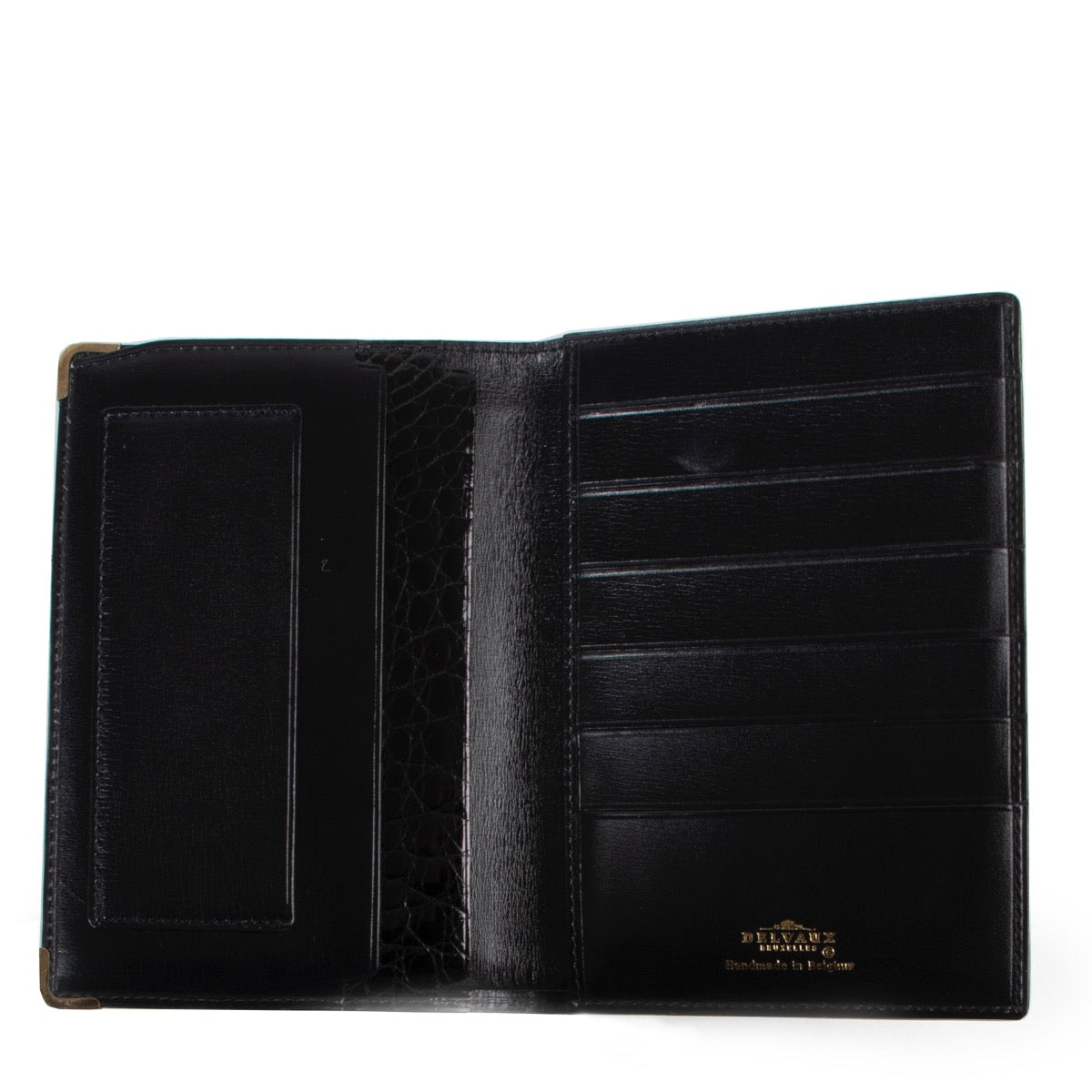 Portefeuille pliant Delvaux noir Croco