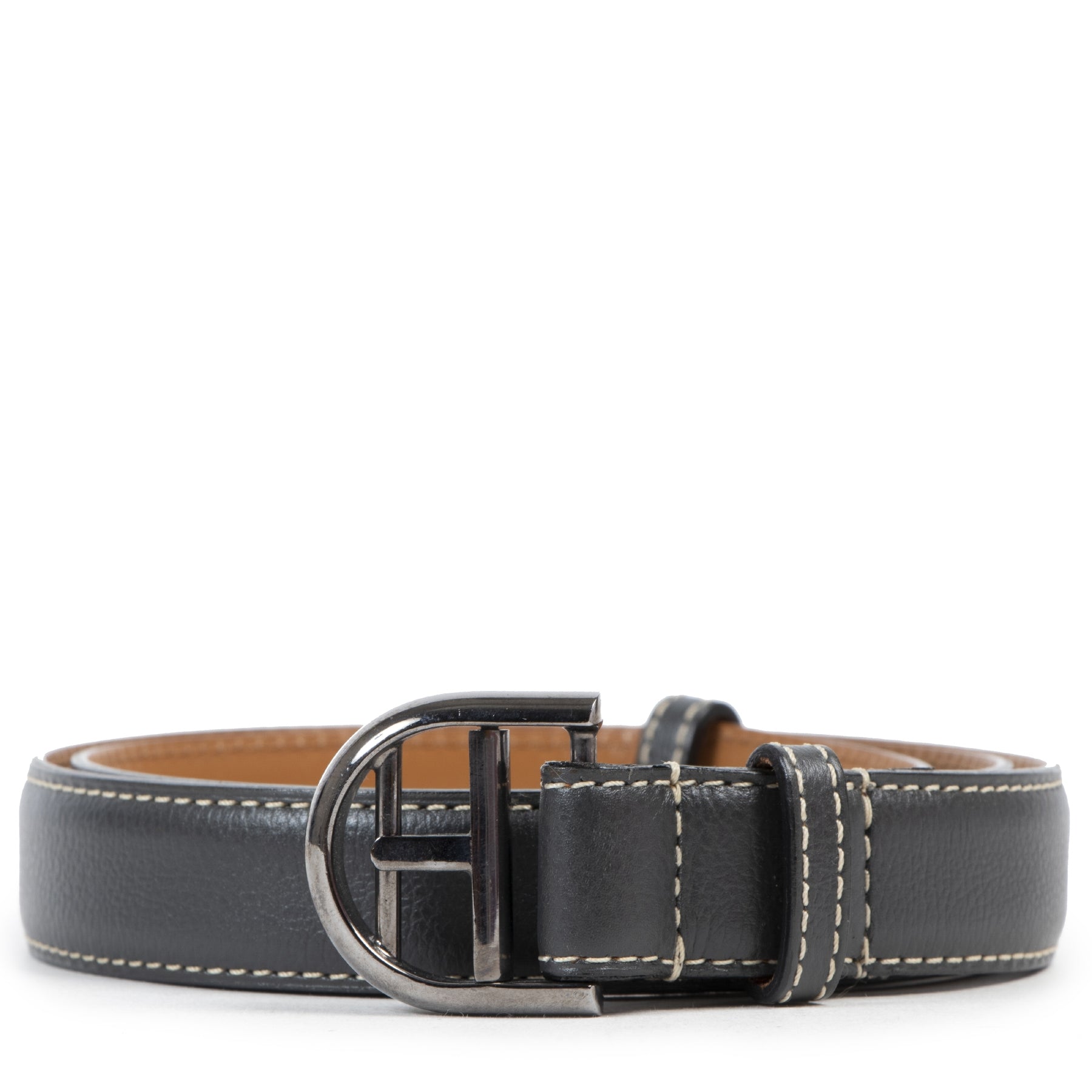 Delvaux Anthracite Grey Leather Belt - size 85