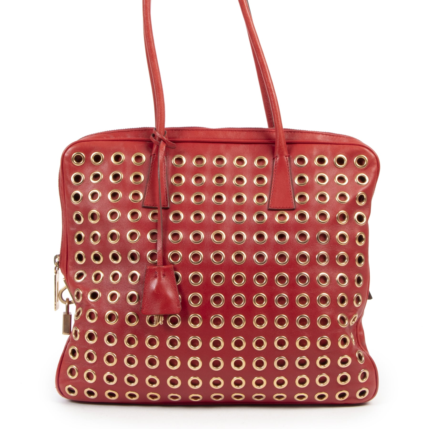Prada Grommet Red Tote Bag
