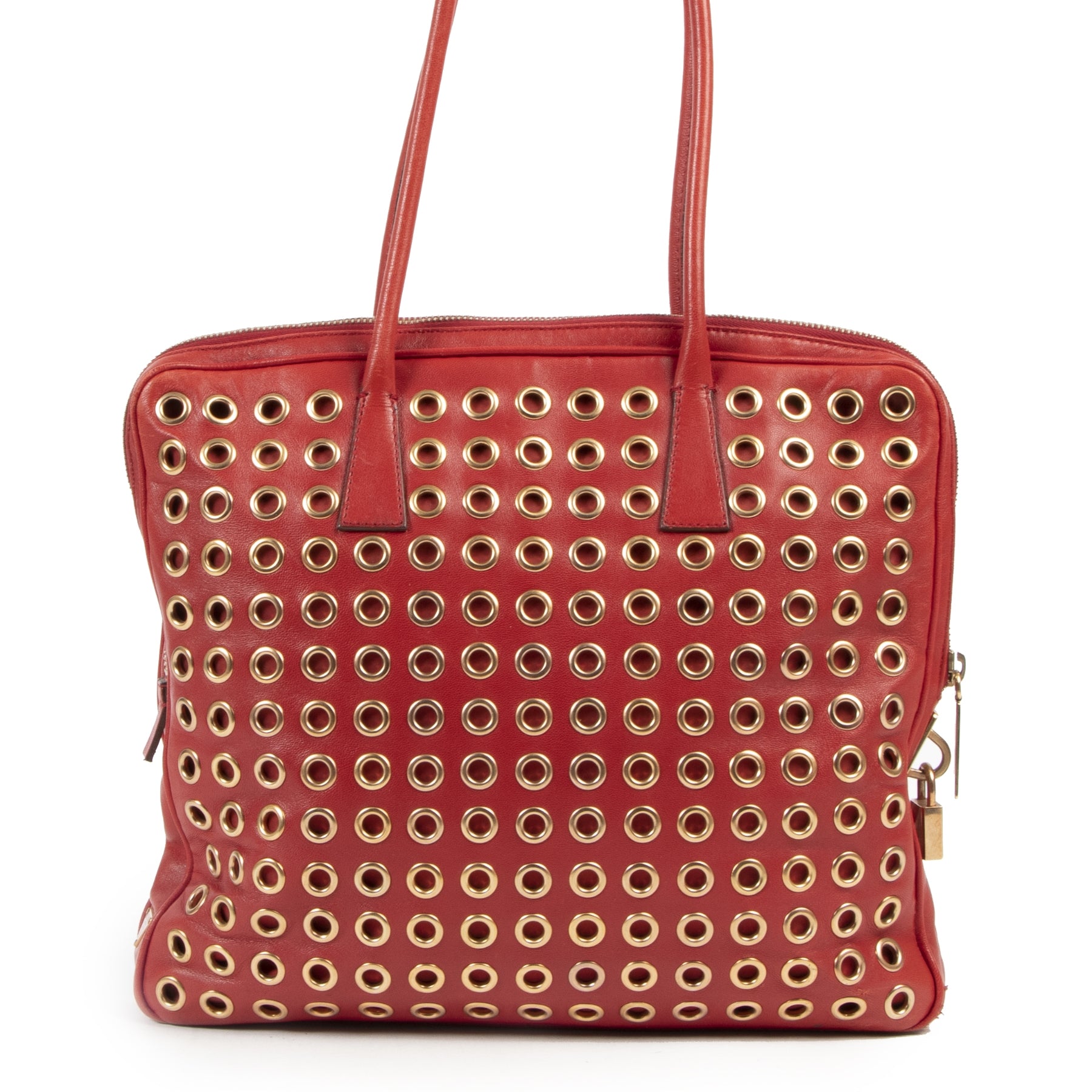 shop safe online Prada Grommet Red Tote Bag