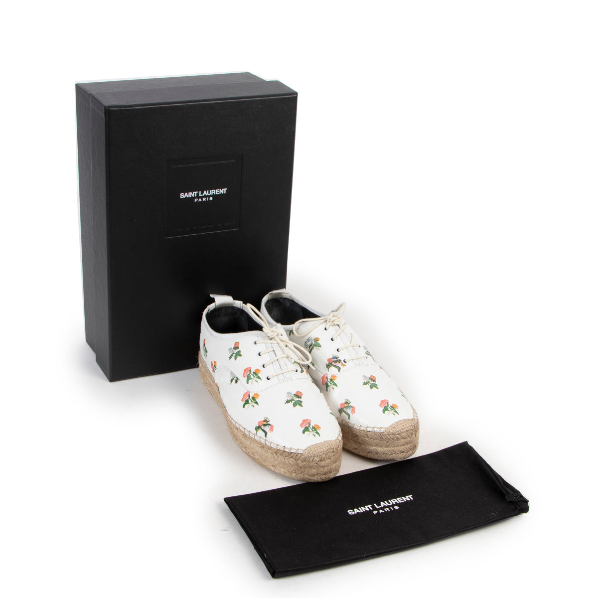 Saint Laurent Witte Leren Espadrilles met Bloemenprint - maat 38