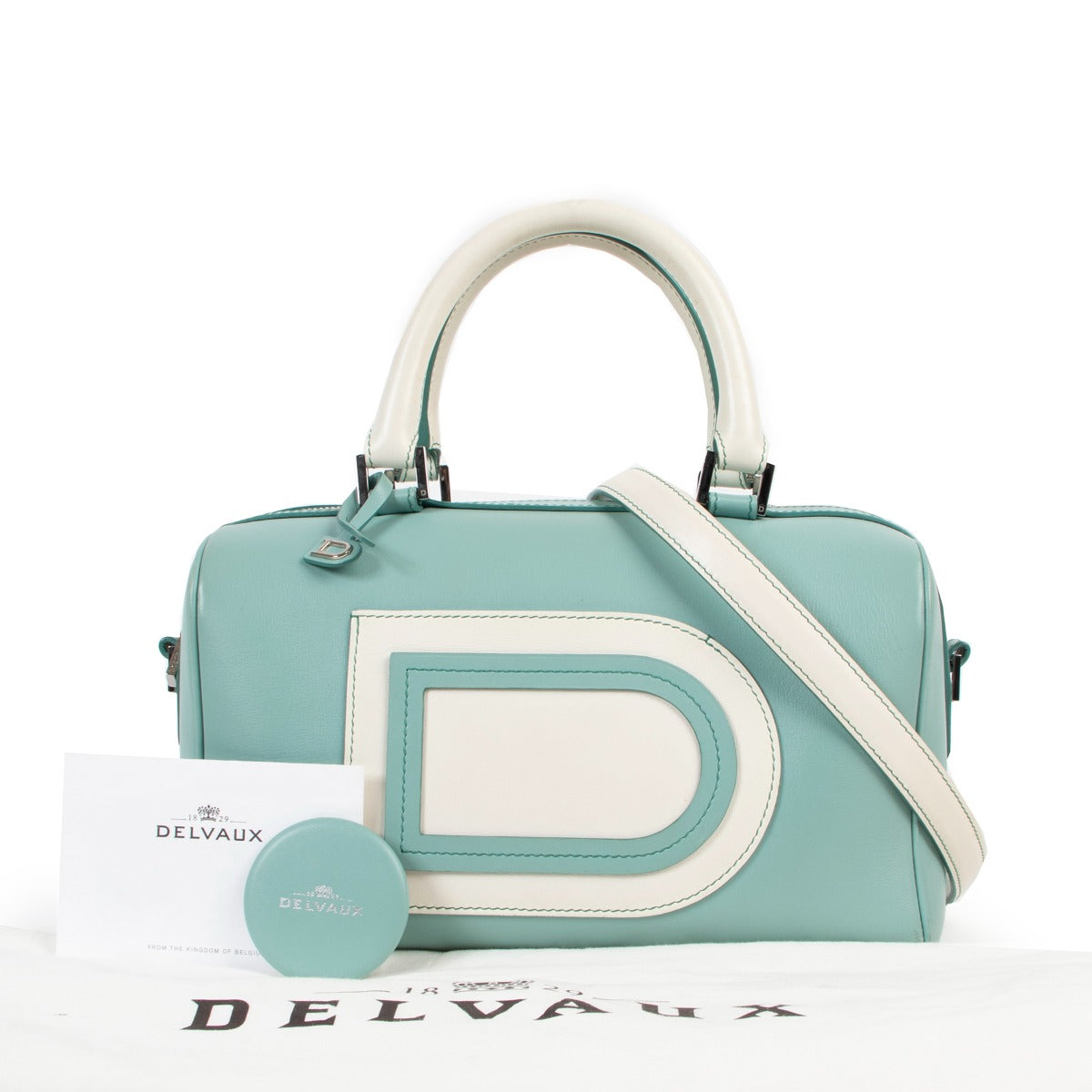 Shop authentic second hand exclusive Delvaux Spring/Summer 2014 Limited Edition Louise Boston PM Allure Bicolore Handbag at Labellov.