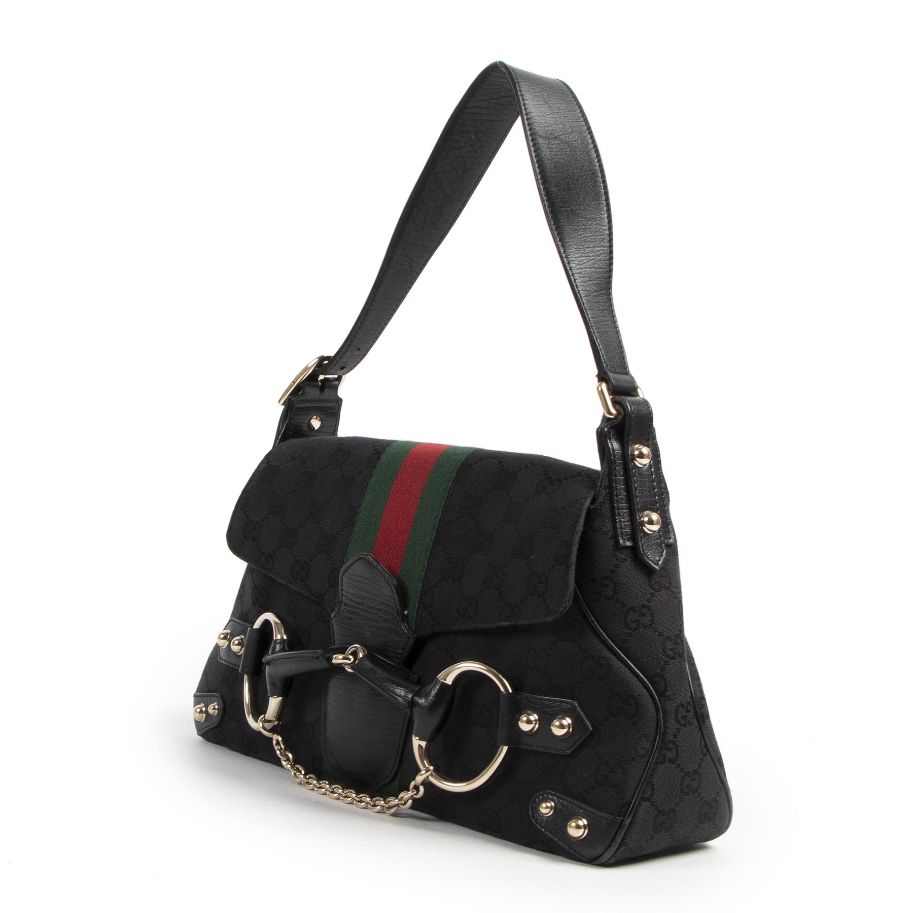 Gucci Black Fabric Web Shoulder Bag pour le meilleur prix chez Labellov à Anvers Belgique