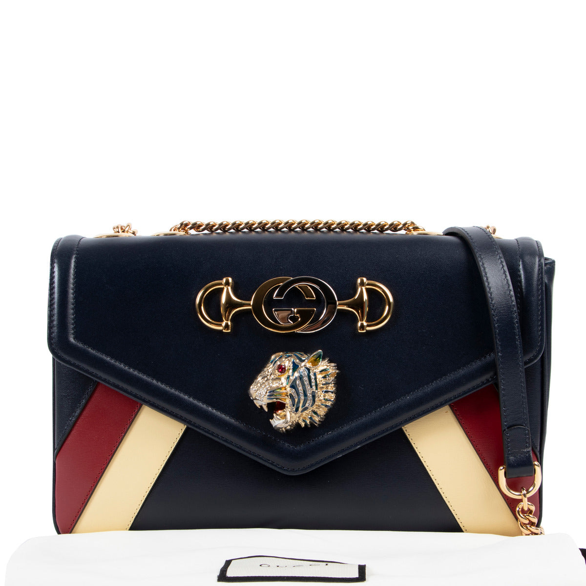 Gucci Blue Smooth Leather Rajah Medium Shoulder Bag
