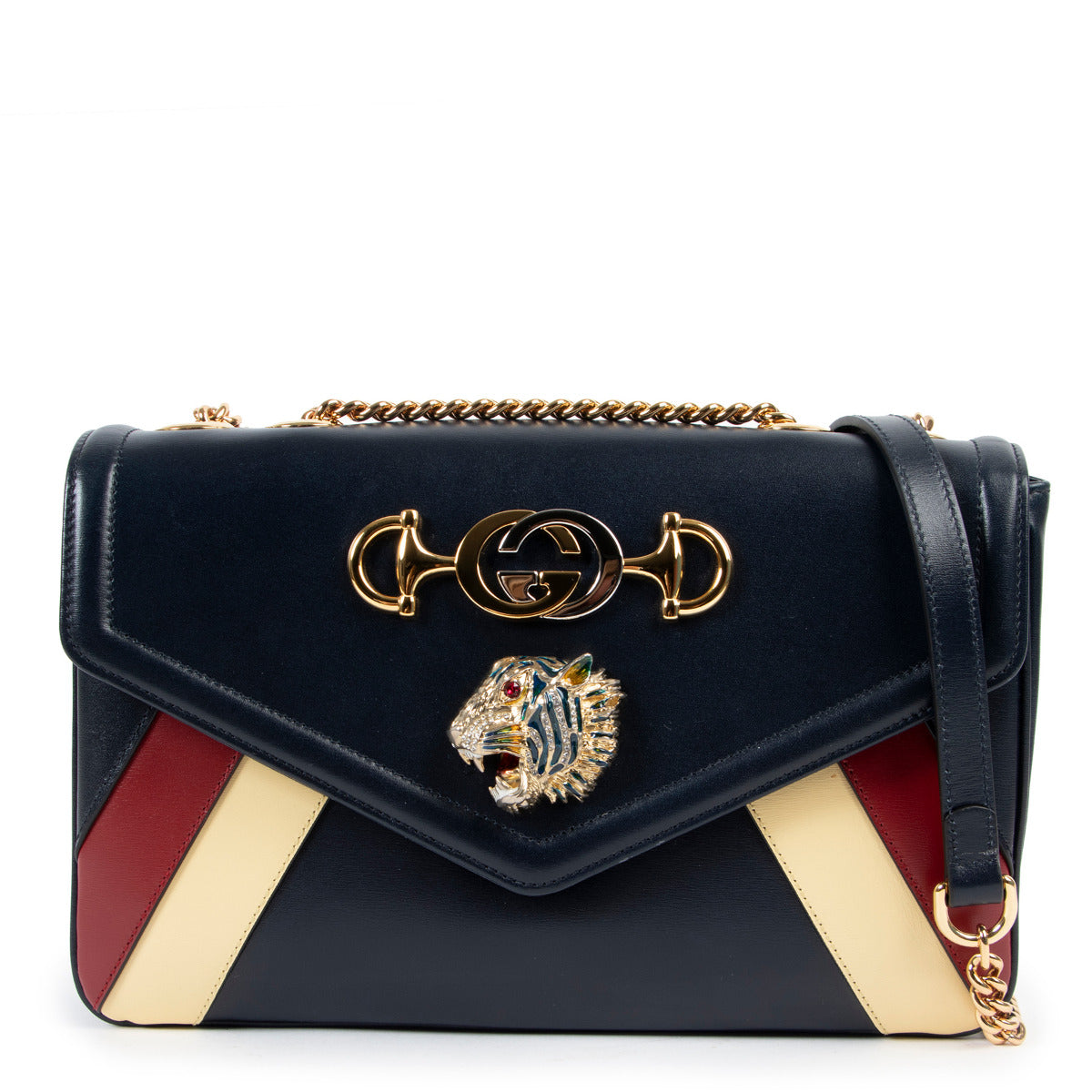 Gucci Blue Smooth Leather Rajah Medium Shoulder Bag