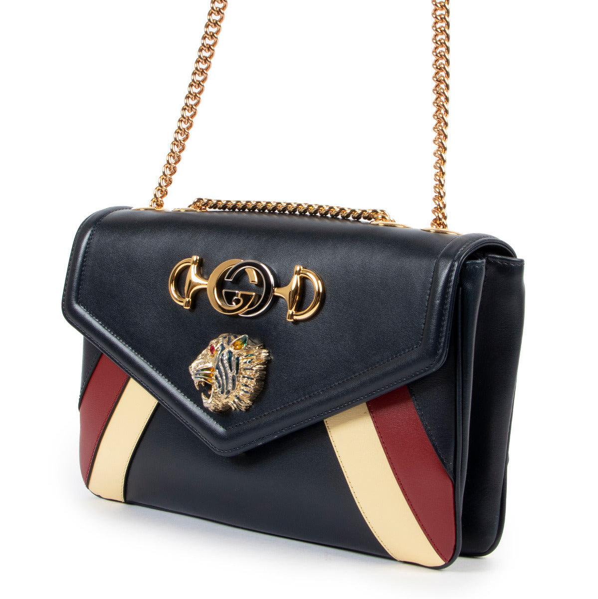 Gucci blauw glad lederen Rajah middelgrote schoudertas