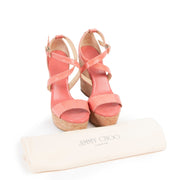 Shop safe online at Labellov in Antwerp this 100% authentic second hand Jimmy Choo Pink Python Wedge Heels - Size 38,5