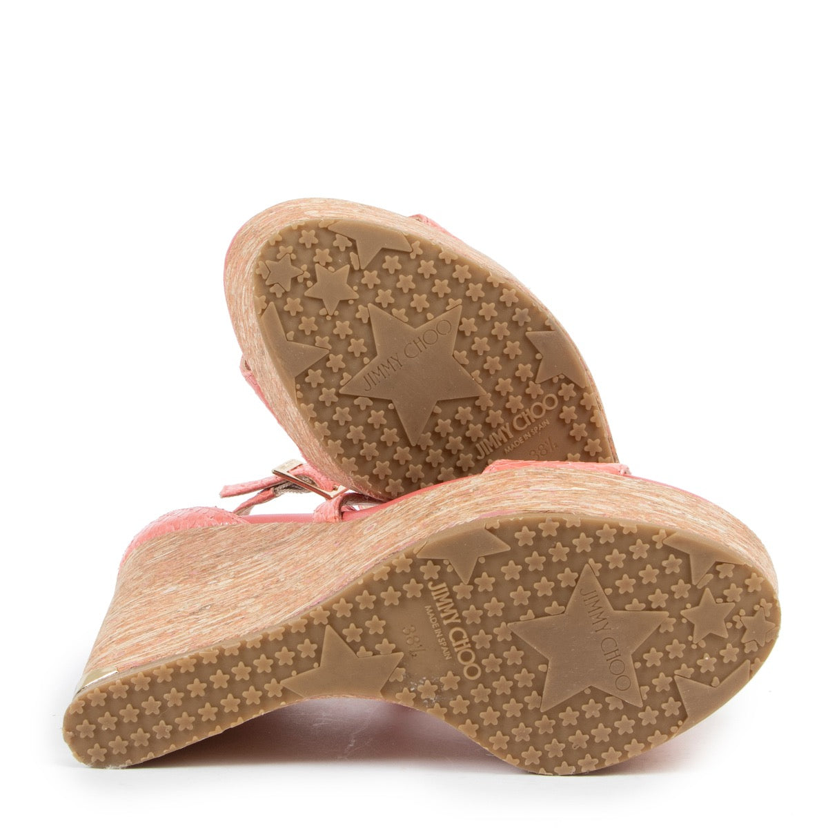 Shop safe online at Labellov in Antwerp this 100% authentic second hand Jimmy Choo Pink Python Wedge Heels - Size 38,5