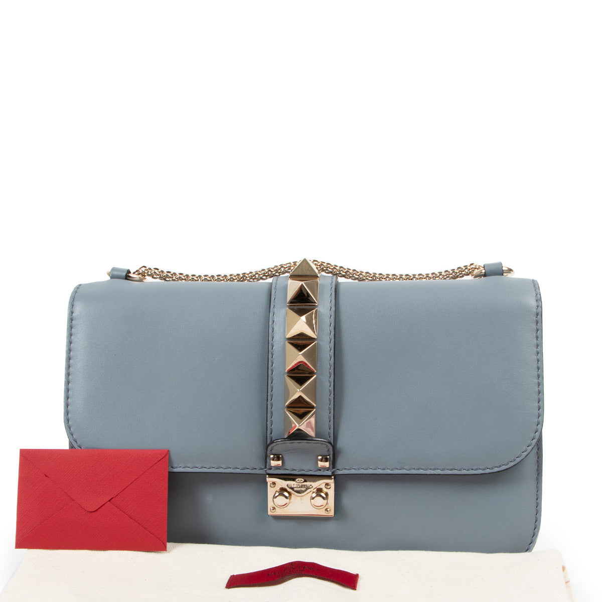 Valentino Blueish Grey Glamlock Rockstud Crossbody