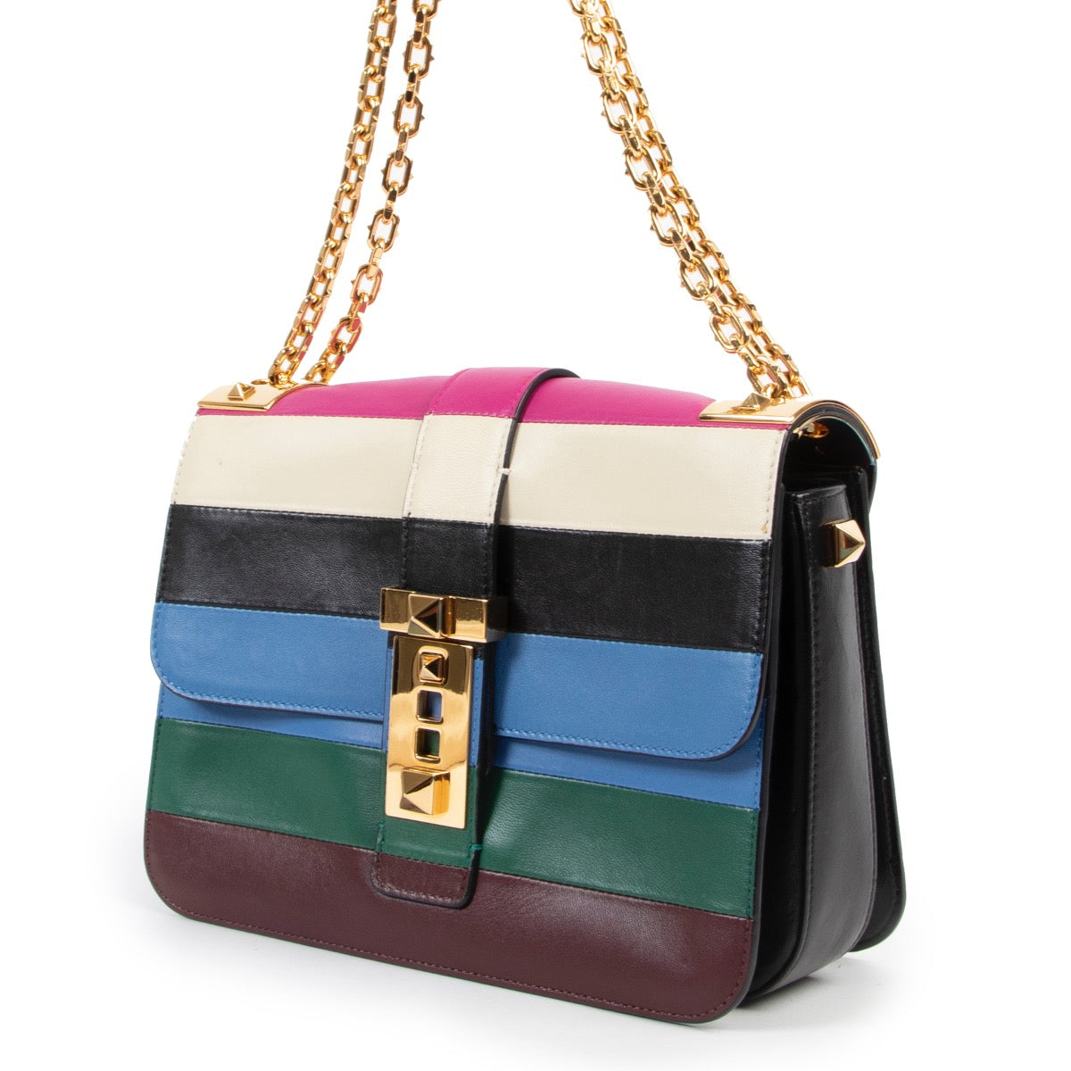 Shop safe online at Labellov in Antwerp this 100% authentic second hand Valentino Striped Multicolor Leather Crossbody