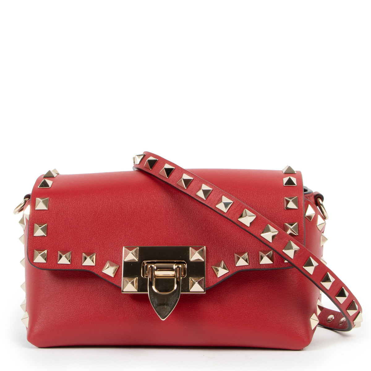 Valentino Garavani Red Rockstud Crossbody Bag for the best price at Labellov secondhand luxury in Antwerp