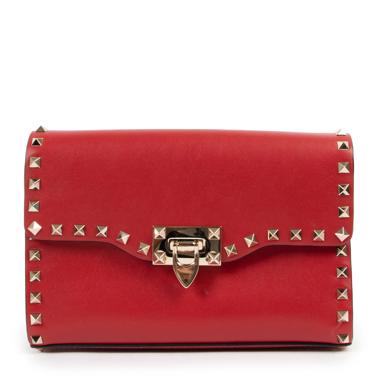 Shop safe online at Labellov in Antwerp this 100% authentic second hand Valentino Garavani Red Leather Rockstud Crossbody