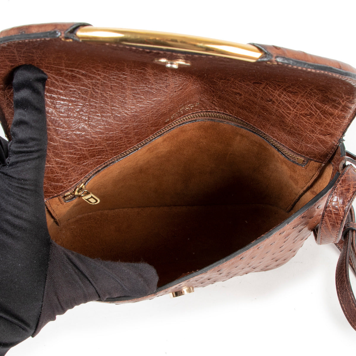 Delvaux Brown Ostrich Eclair Crossbody Bag