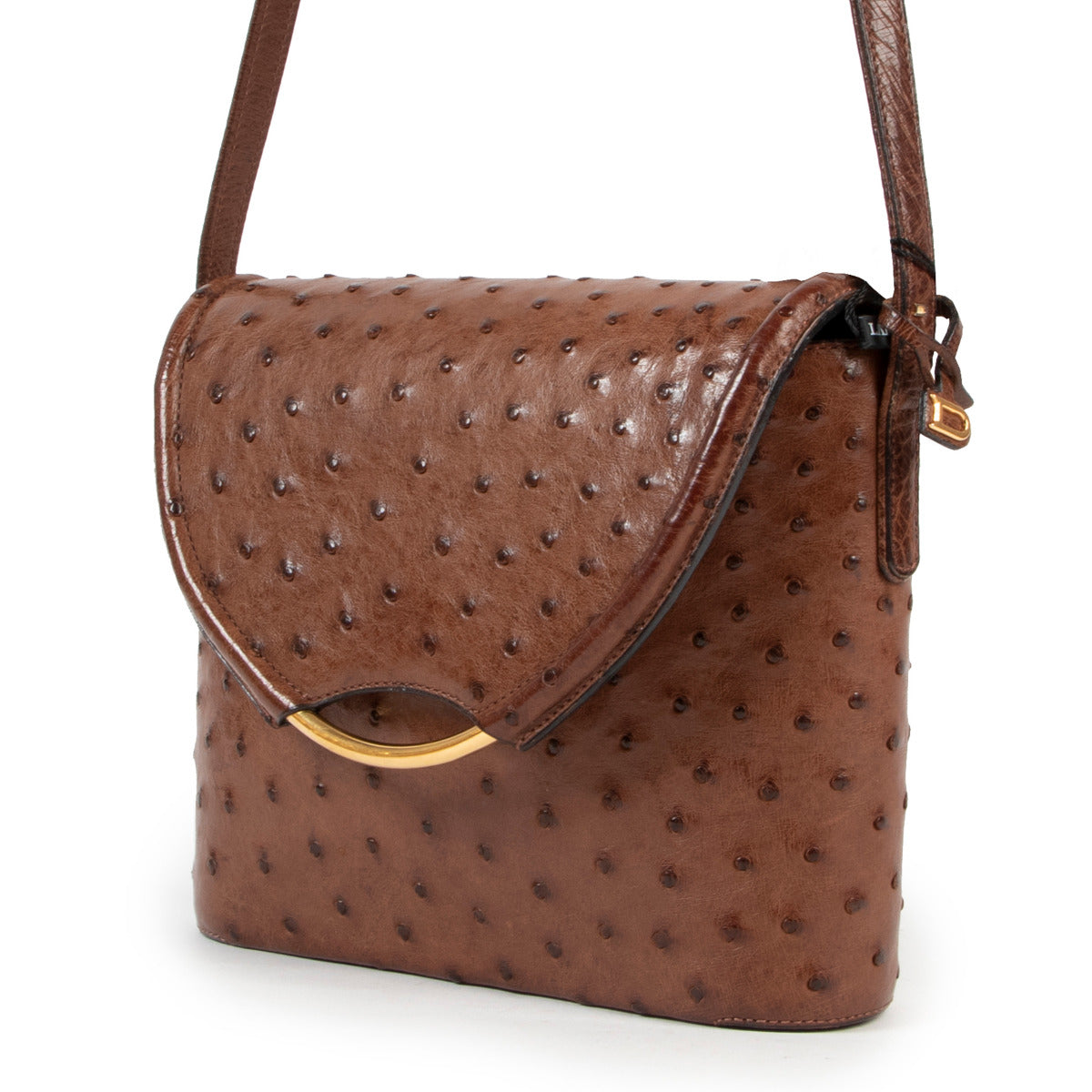 Delvaux Brown Ostrich Eclair Crossbody Bag