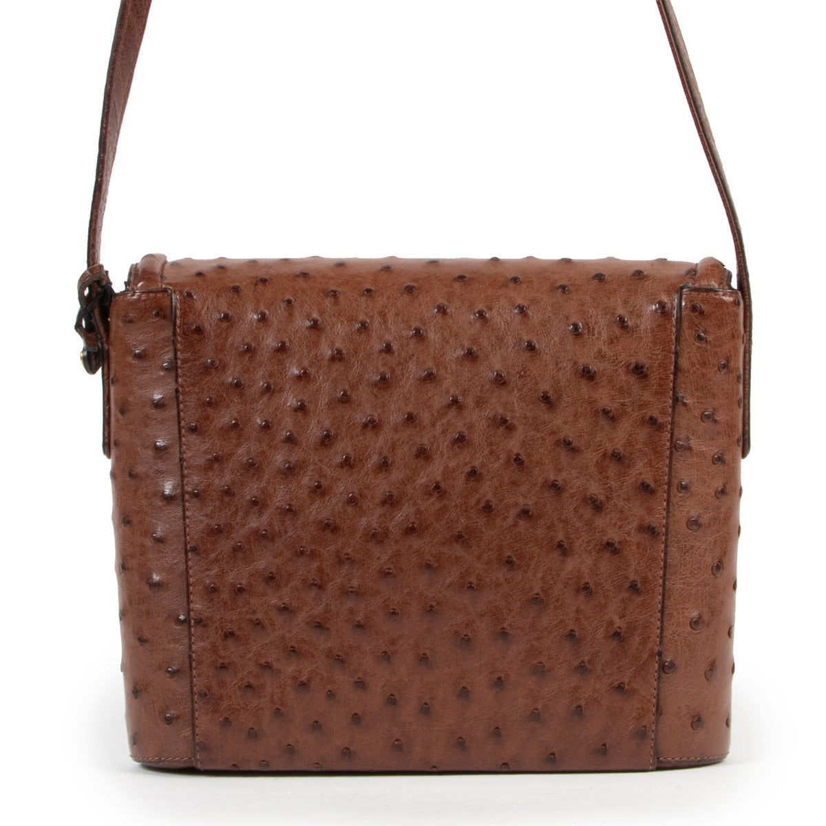 Delvaux Brown Ostrich Eclair Crossbody Bag