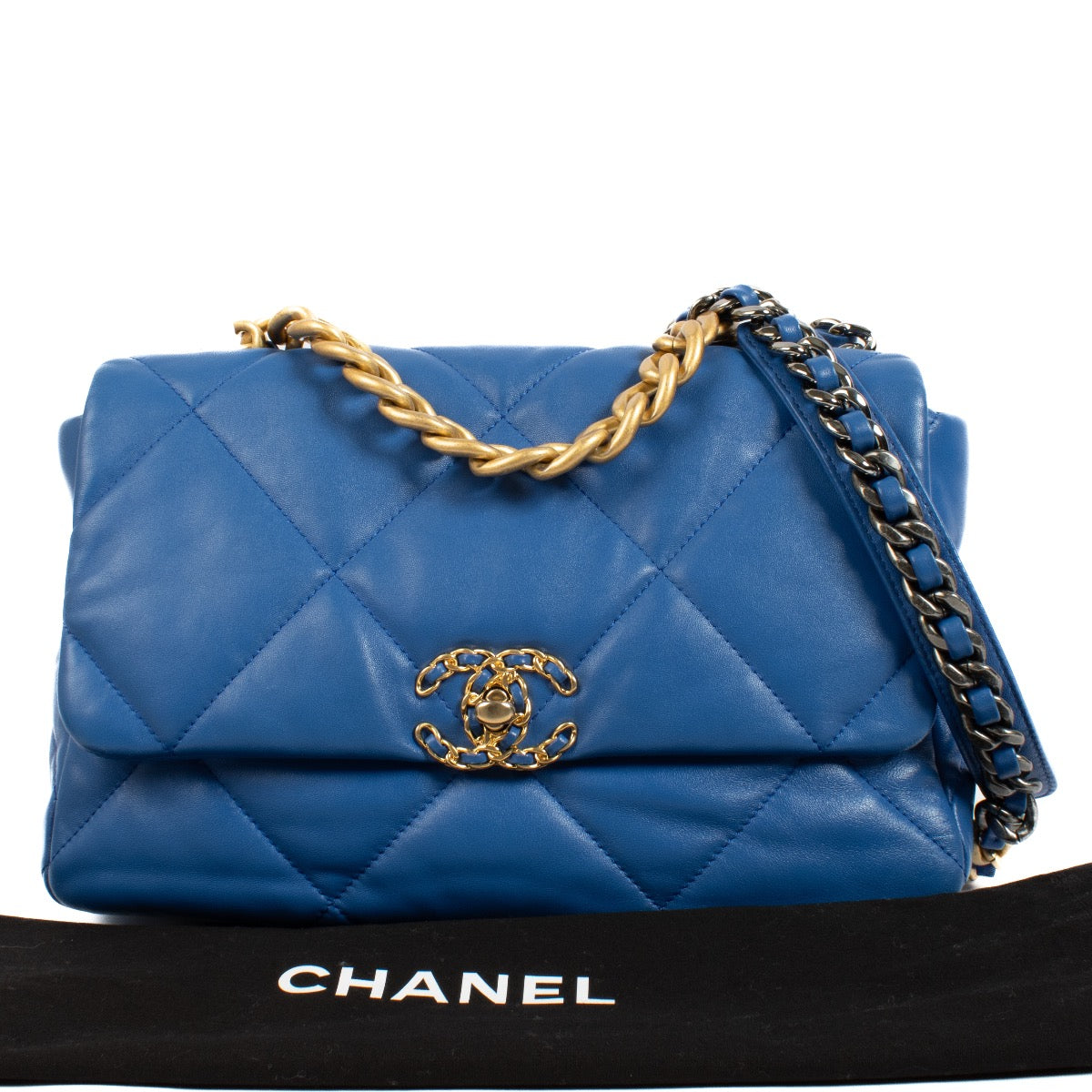 shop 100% authentic second hand Chanel Blue Shiny Lambskin Large 19 Bag on Labellov.com