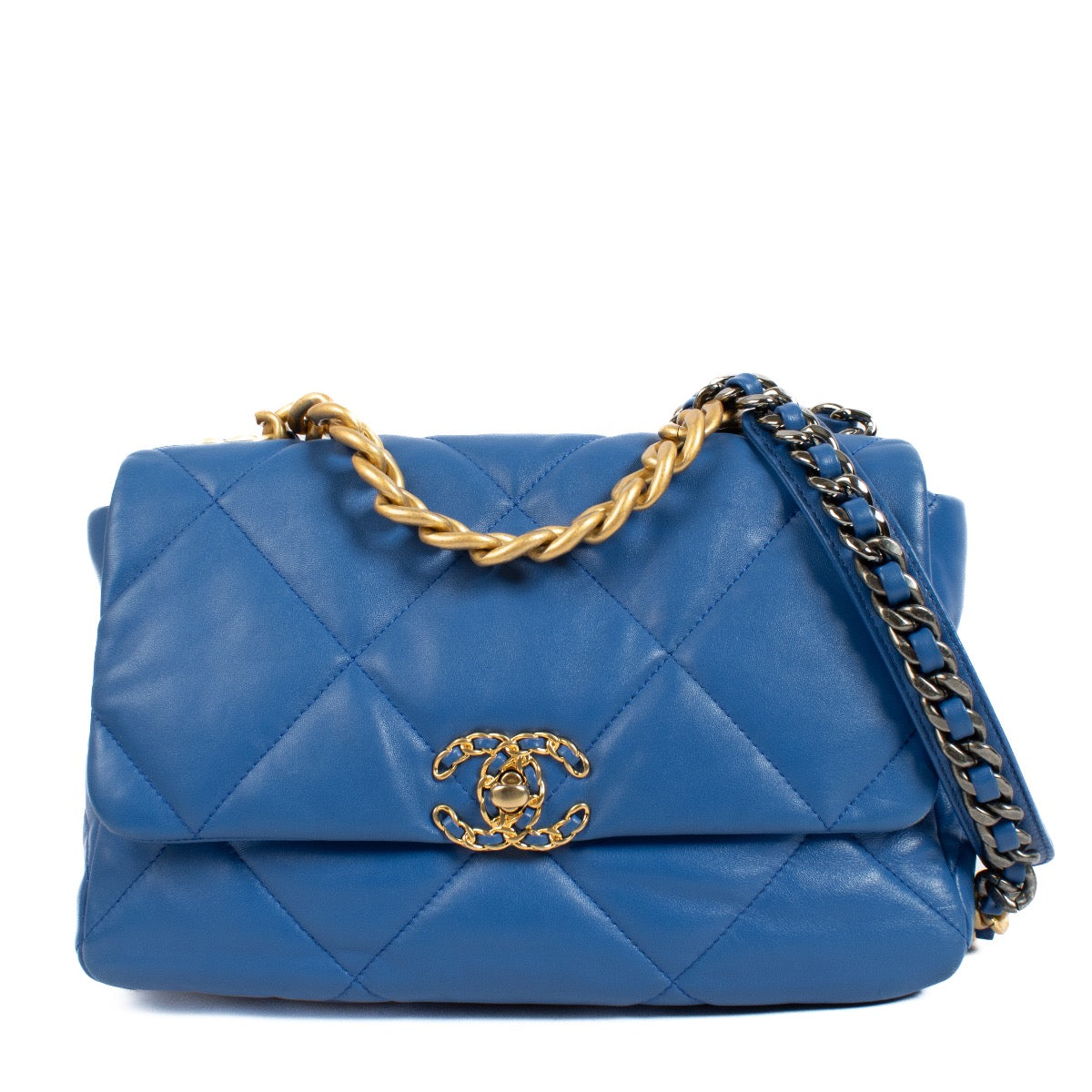 shop 100% authentic second hand Chanel Blue Shiny Lambskin Large 19 Bag on Labellov.com