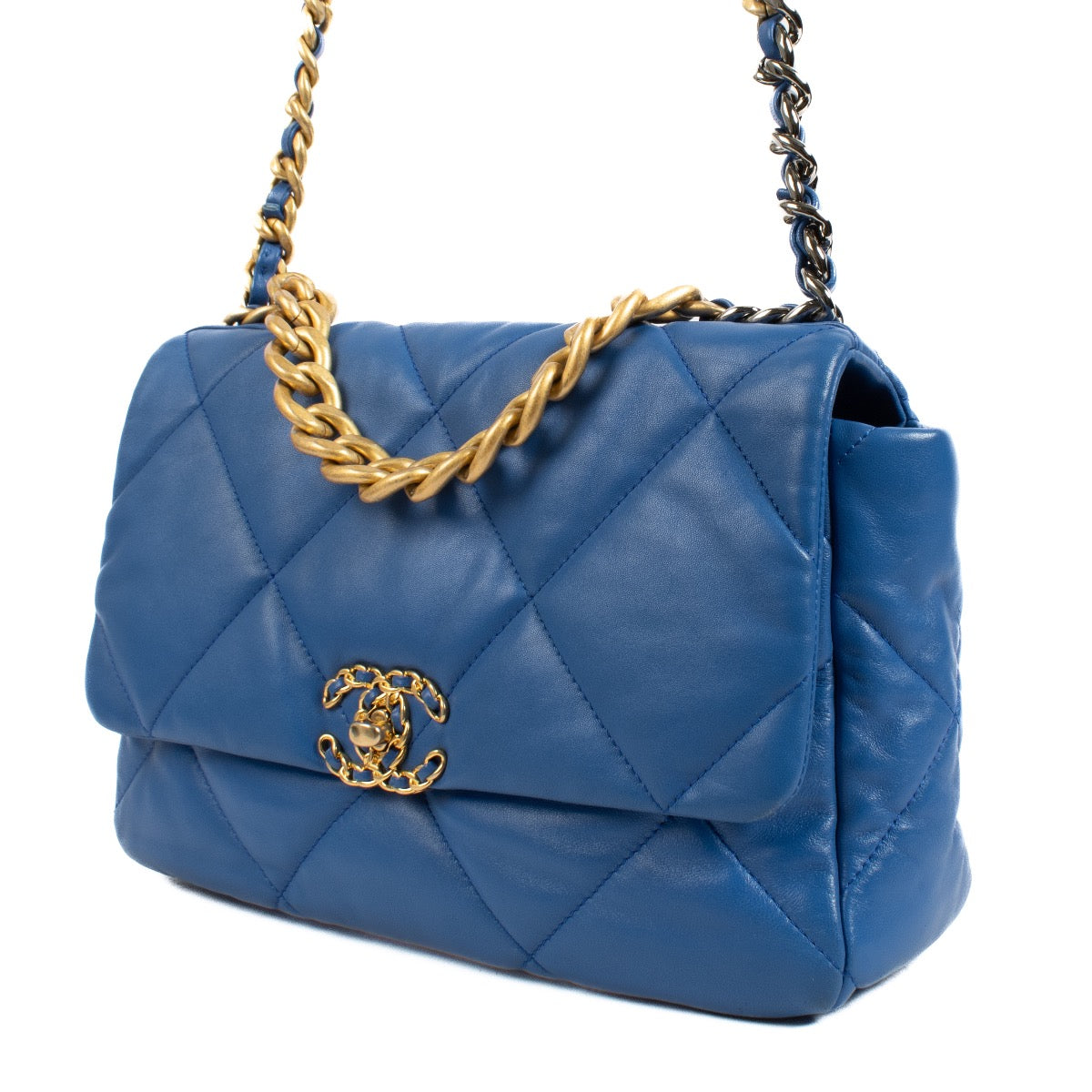shop 100% authentic second hand Chanel Blue Shiny Lambskin Large 19 Bag on Labellov.com