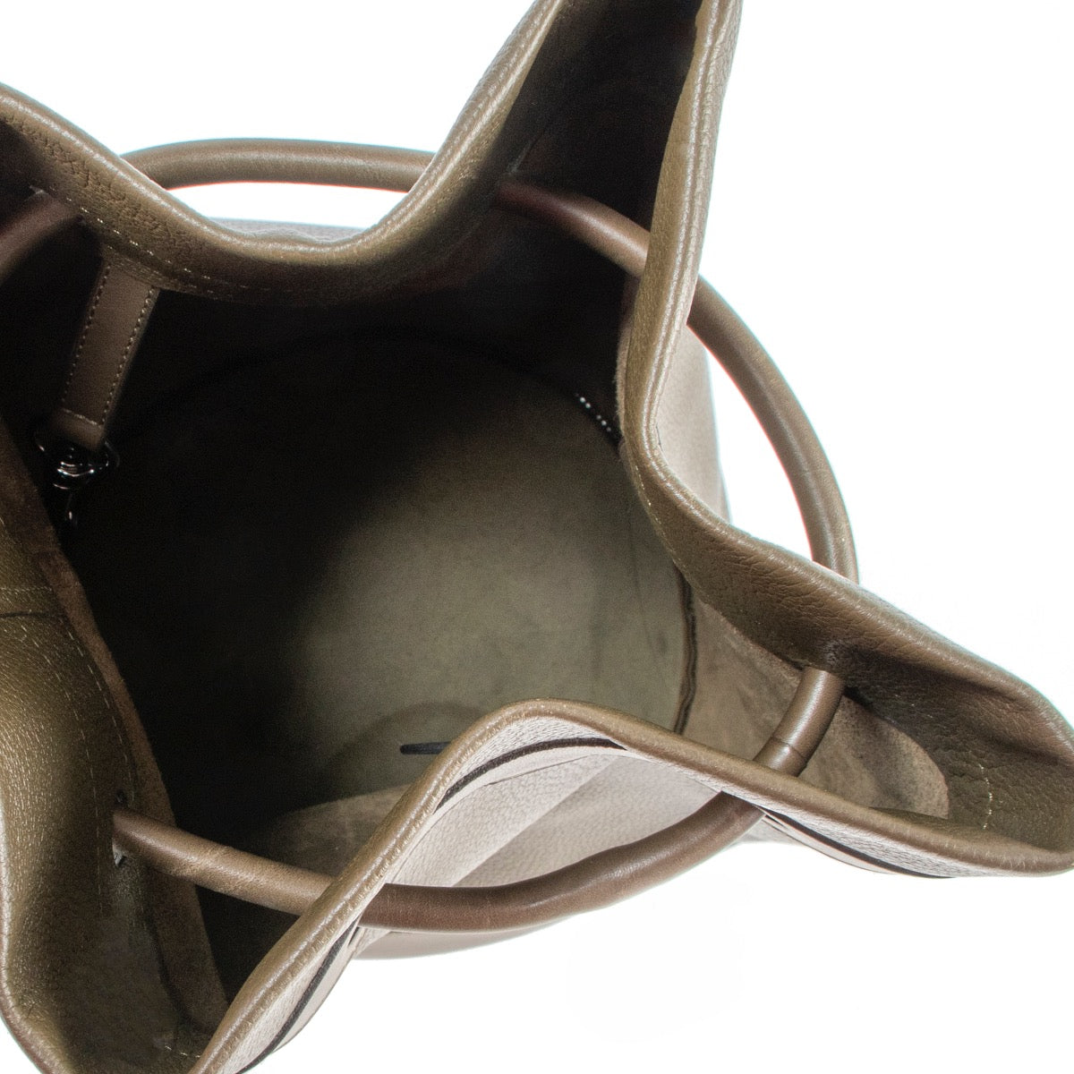 koop veilig online Deux de Delvaux Khaki Green Drawstring Bucket Bag