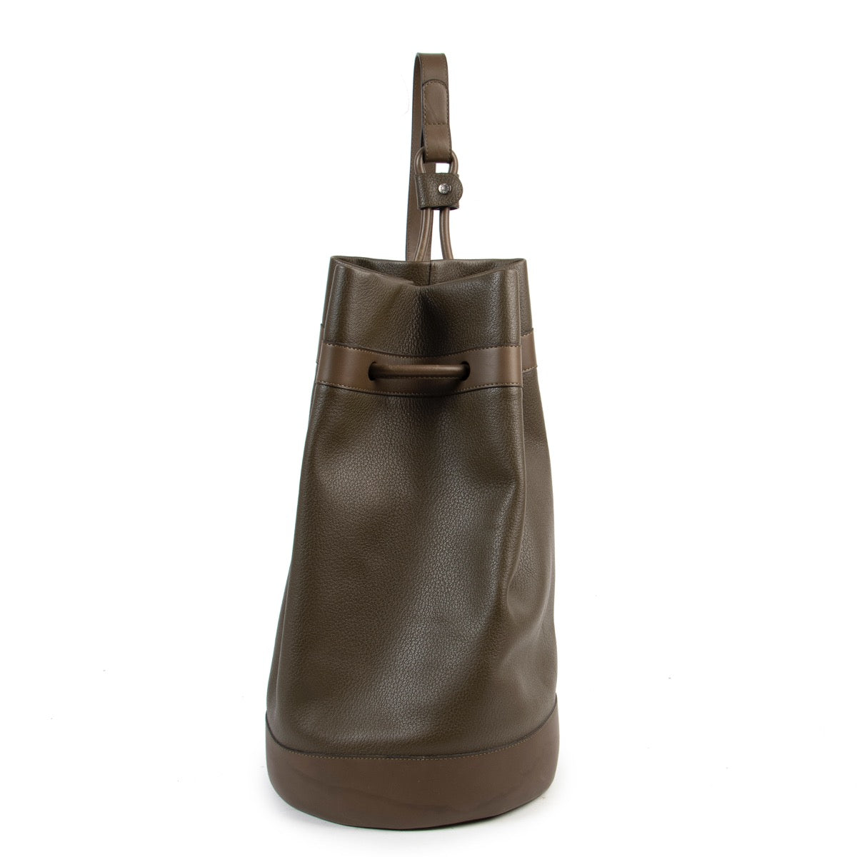 Deux de Delvaux Khaki Green Drawstring Bucket Bag