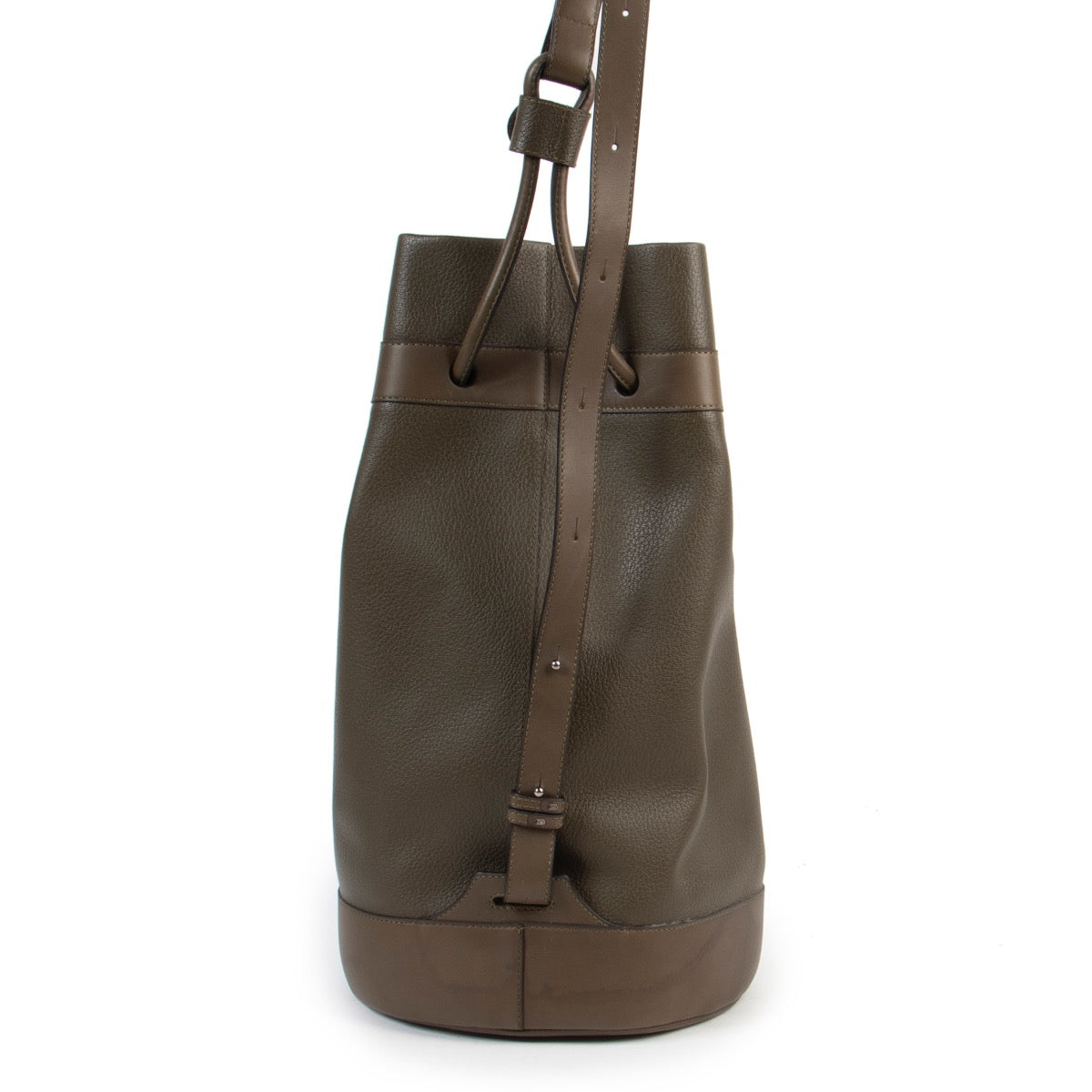 acheter en ligne seconde main Deux de Delvaux Khaki Green Drawstring Bucket Bag