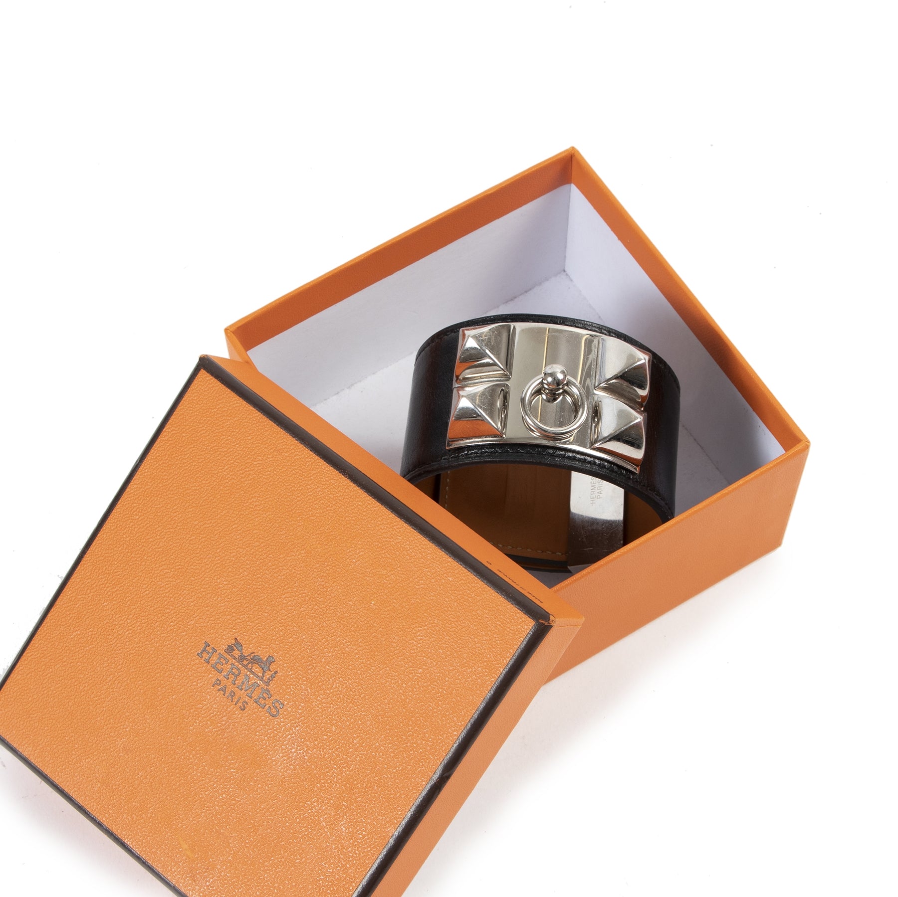 Authentic secondhand Hermès Black Leather Collier De Chien Bracelet - Size Large designer bracelets fashion luxury vintage webshop safe secure online shopping