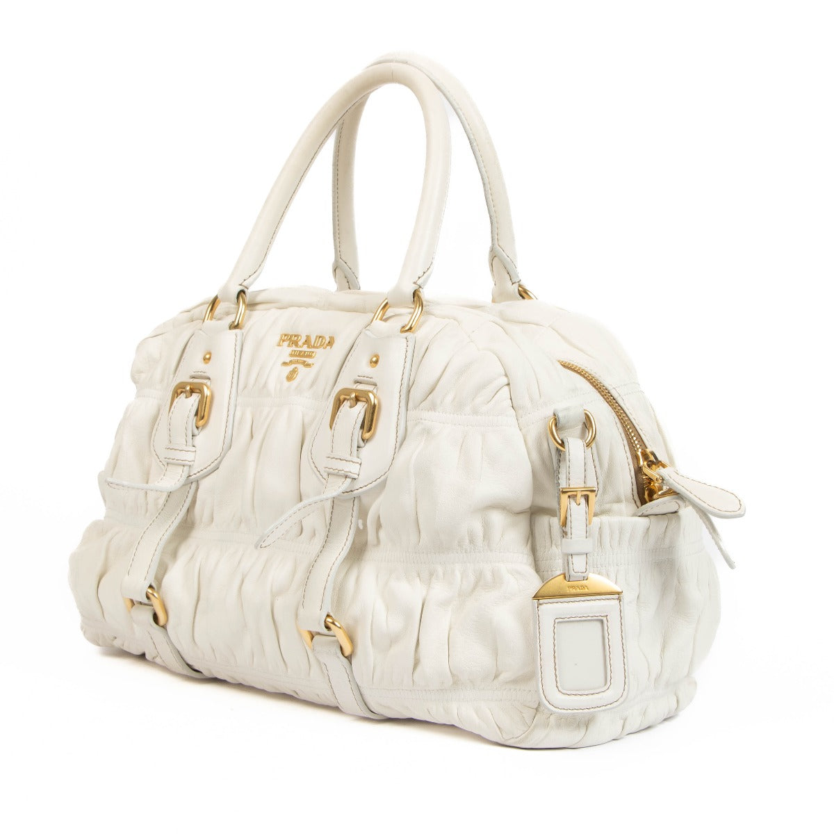 Prada White Nappa Gaufre Satchel Bag