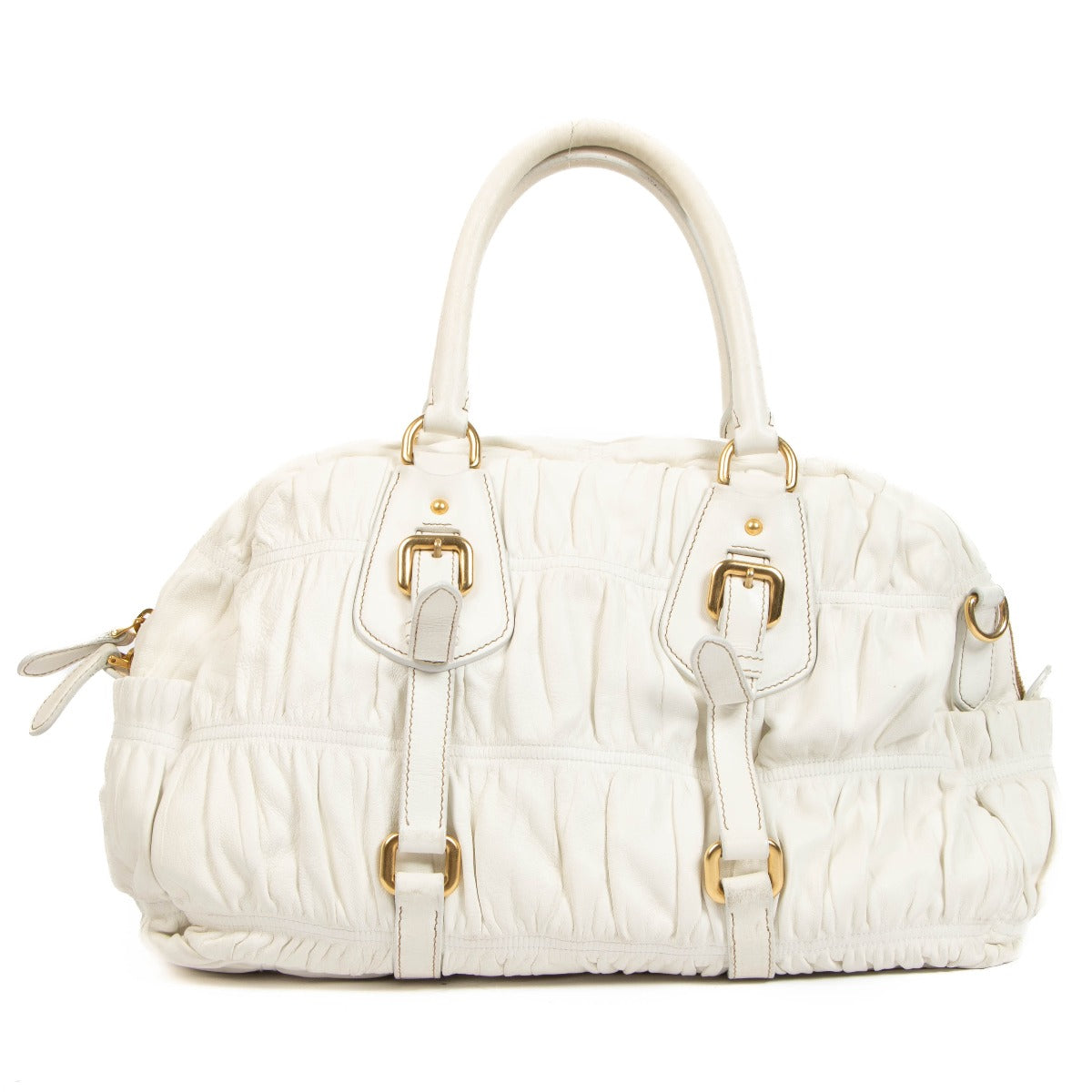 Prada White Nappa Gaufre Satchel Bag