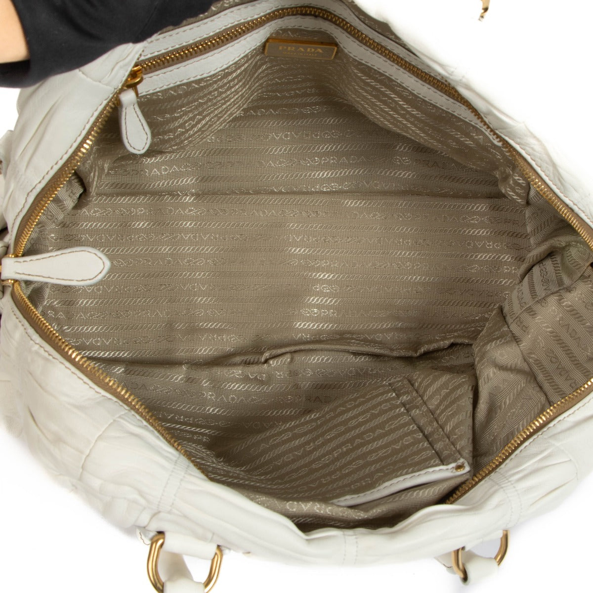 Prada White Nappa Gaufre Satchel Bag