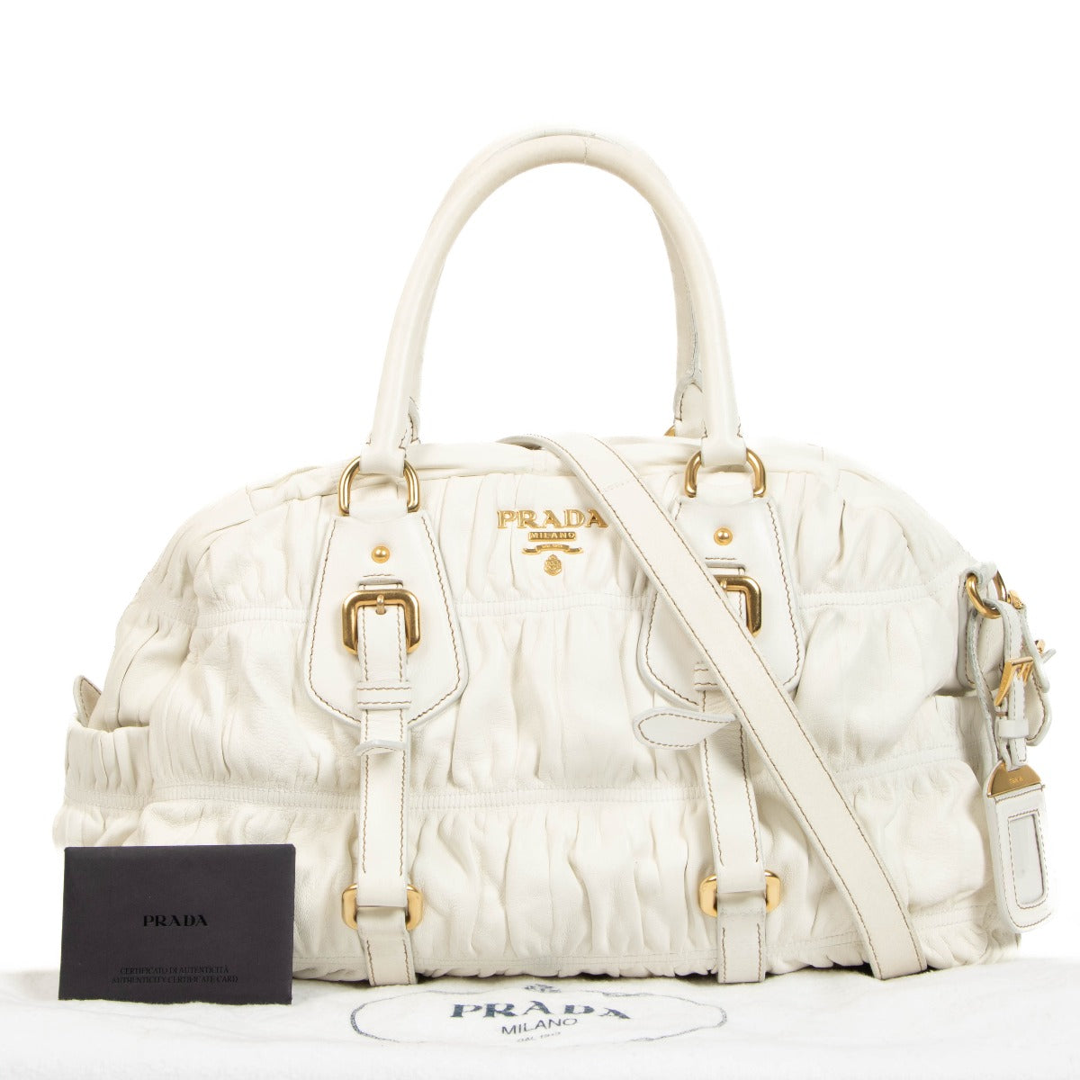 Prada White Nappa Gaufre Satchel Bag