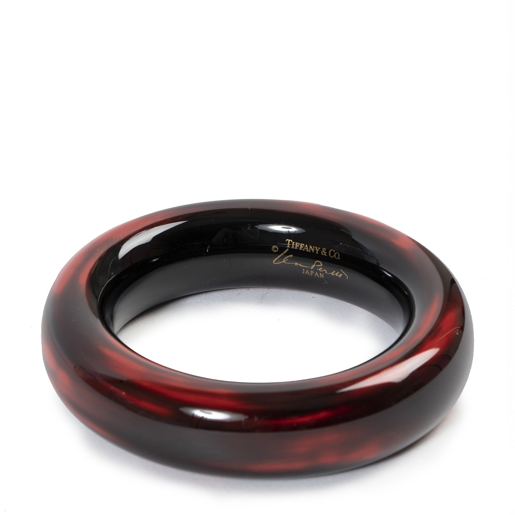 Authentieke Tweedehands Tiffany & Co Elsa Peretti Black Red Lacquered Wood Doughnut Bangle Bracelet juiste prijs veilig online shoppen luxe merken webshop winkelen Antwerpen België mode fashion