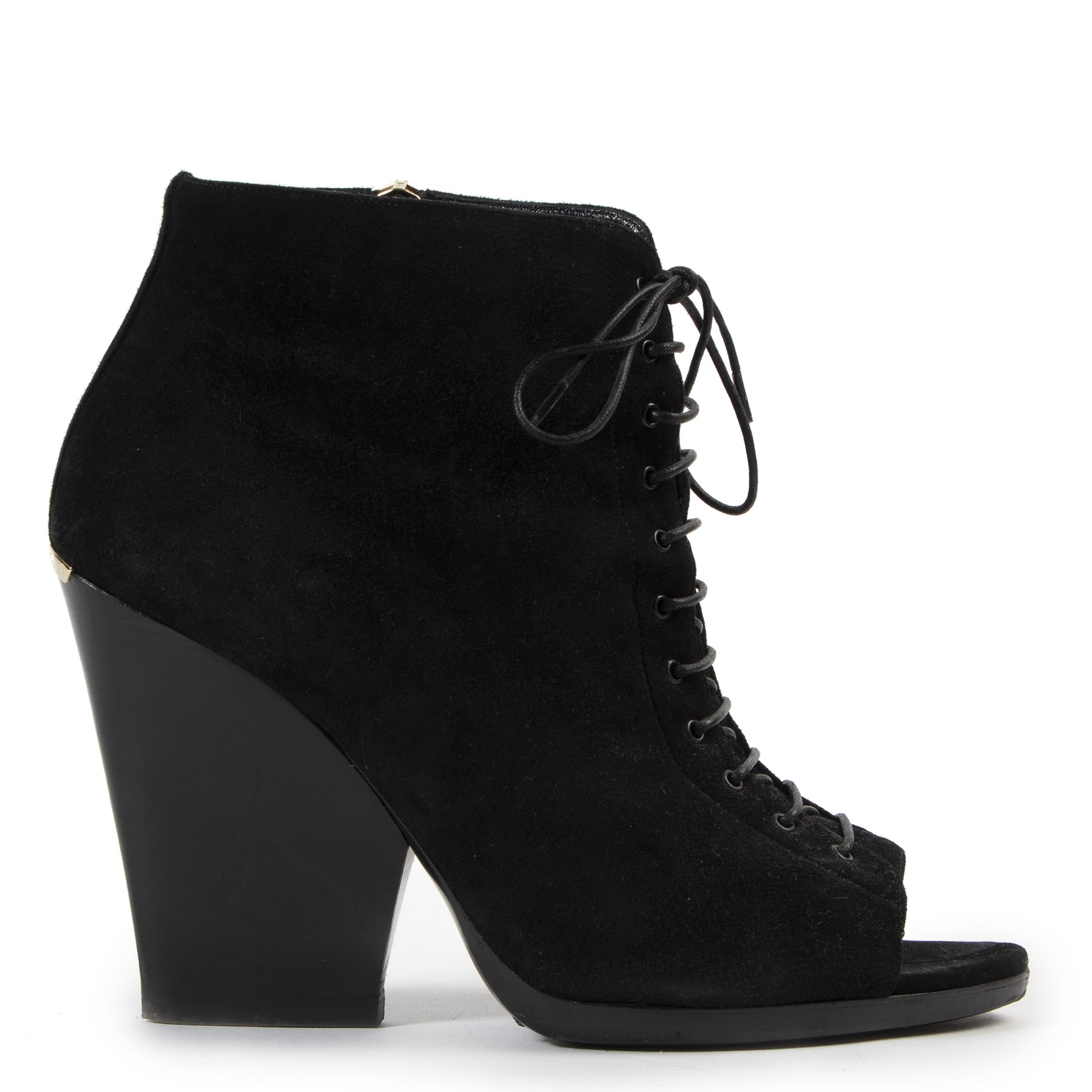Authentieke Tweedehands Burberry Suede Peep-Toe Booties - size 39.5 juiste prijs veilig online shoppen luxe merken webshop winkelen Antwerpen België mode fashion