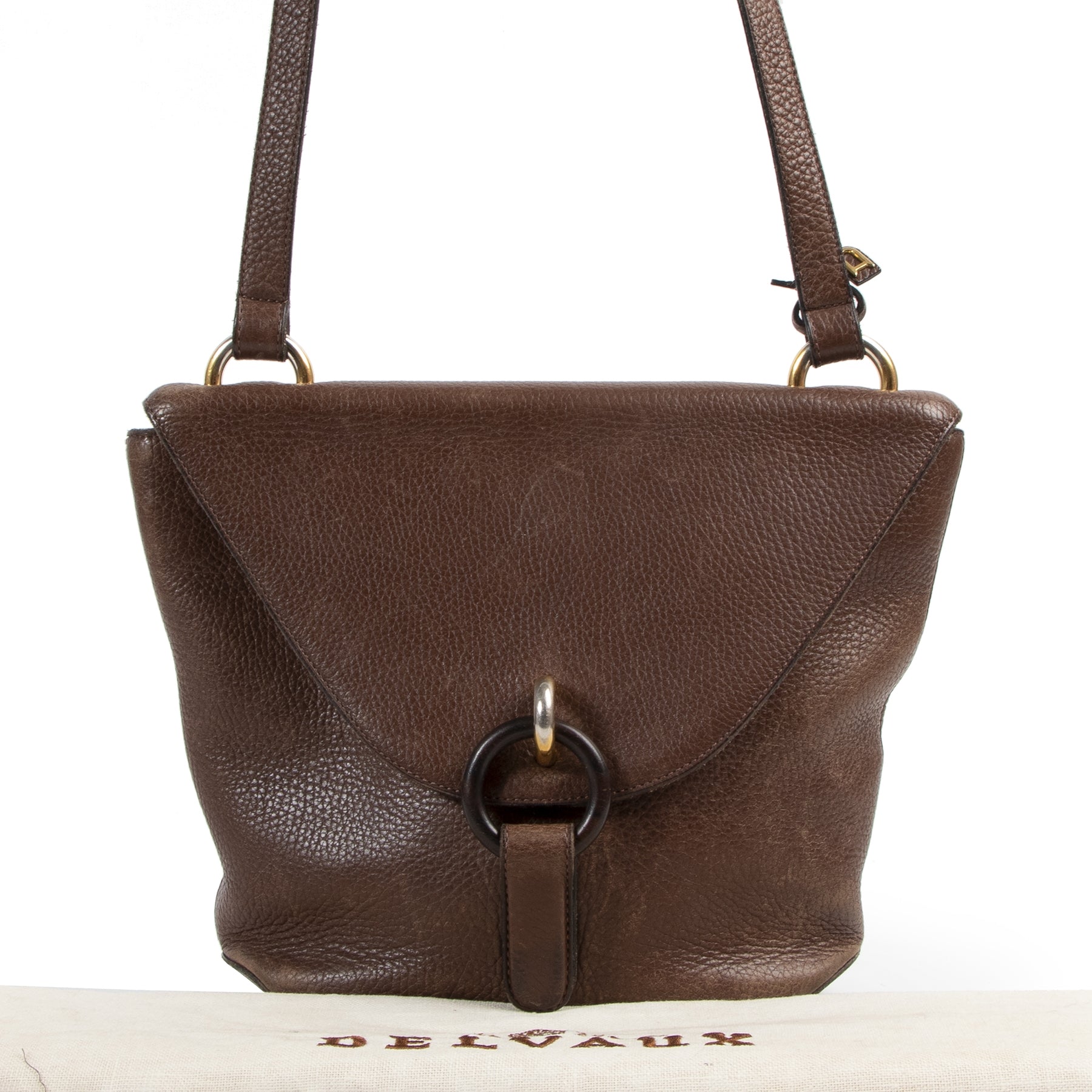 Authentic secondhand Delvaux Brown Front Flap Crossbody Bag designer bags fashion luxury vintage webshop safe secure online shopping
