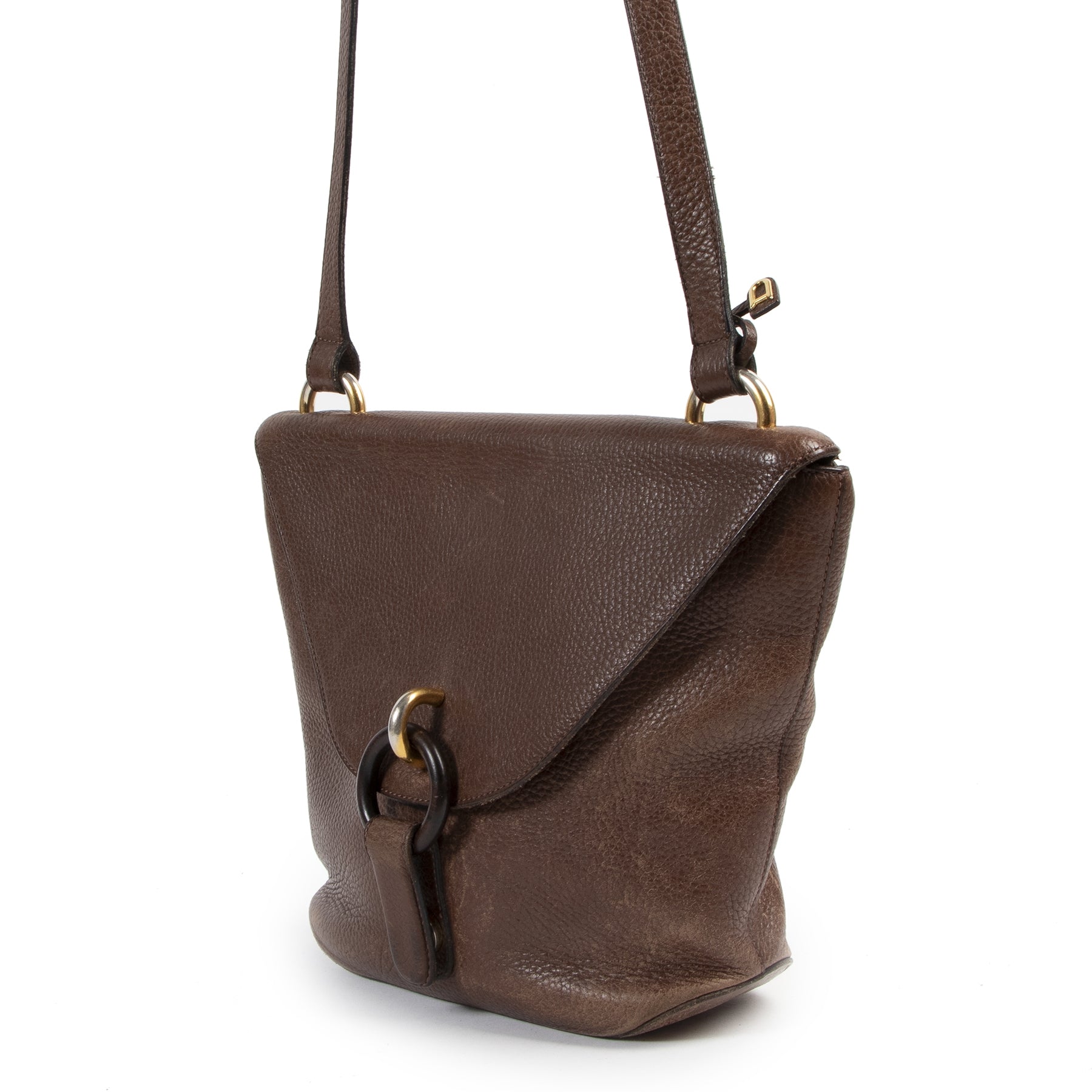 Authentieke Tweedehands Delvaux Brown Front Flap Crossbody Bag juiste prijs veilig online shoppen luxe merken webshop winkelen Antwerpen België mode fashion