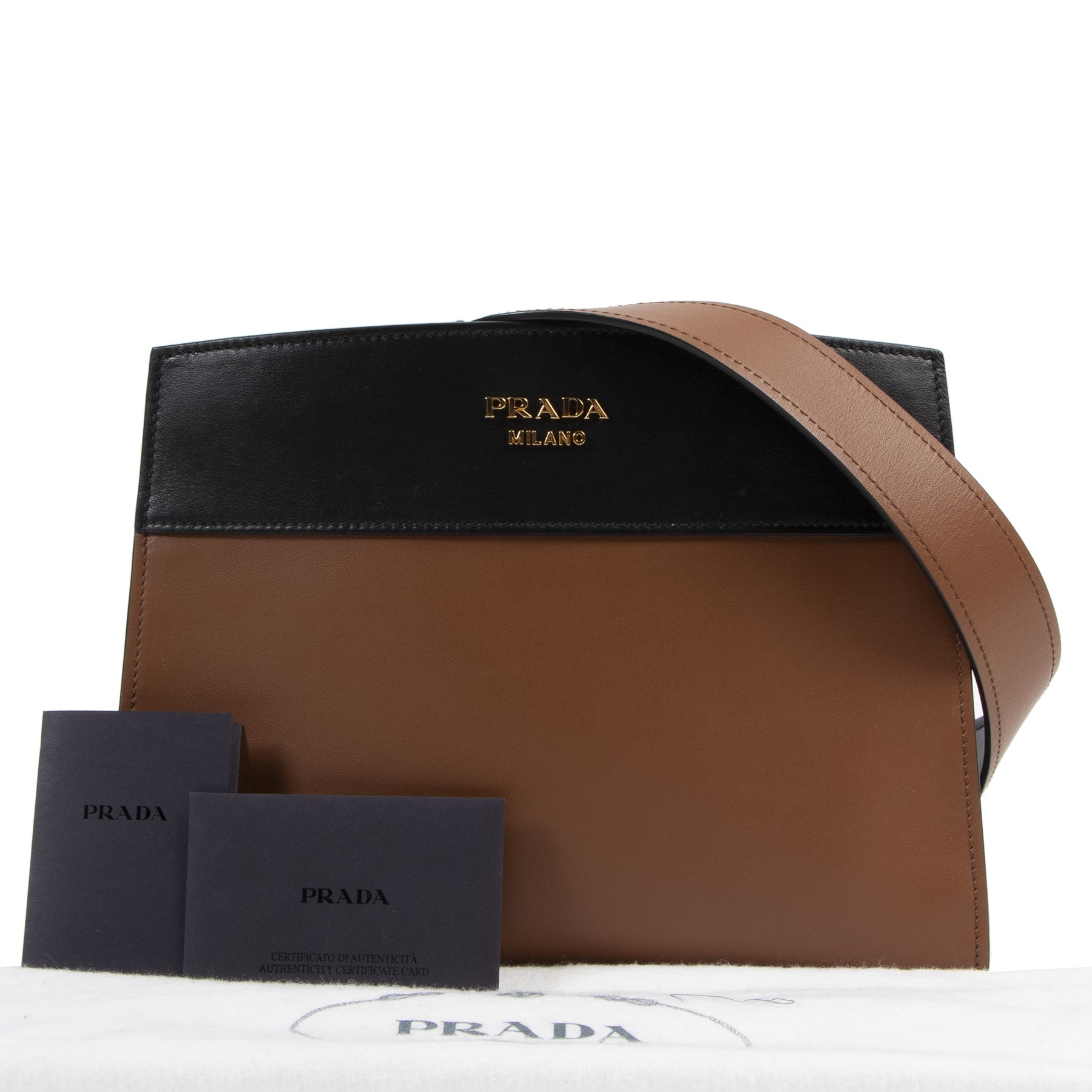 Authentic secondhand Prada Brown Esplanade Leather Shoulder Bag designer bags fashion luxury vintage webshop safe secure online shopping