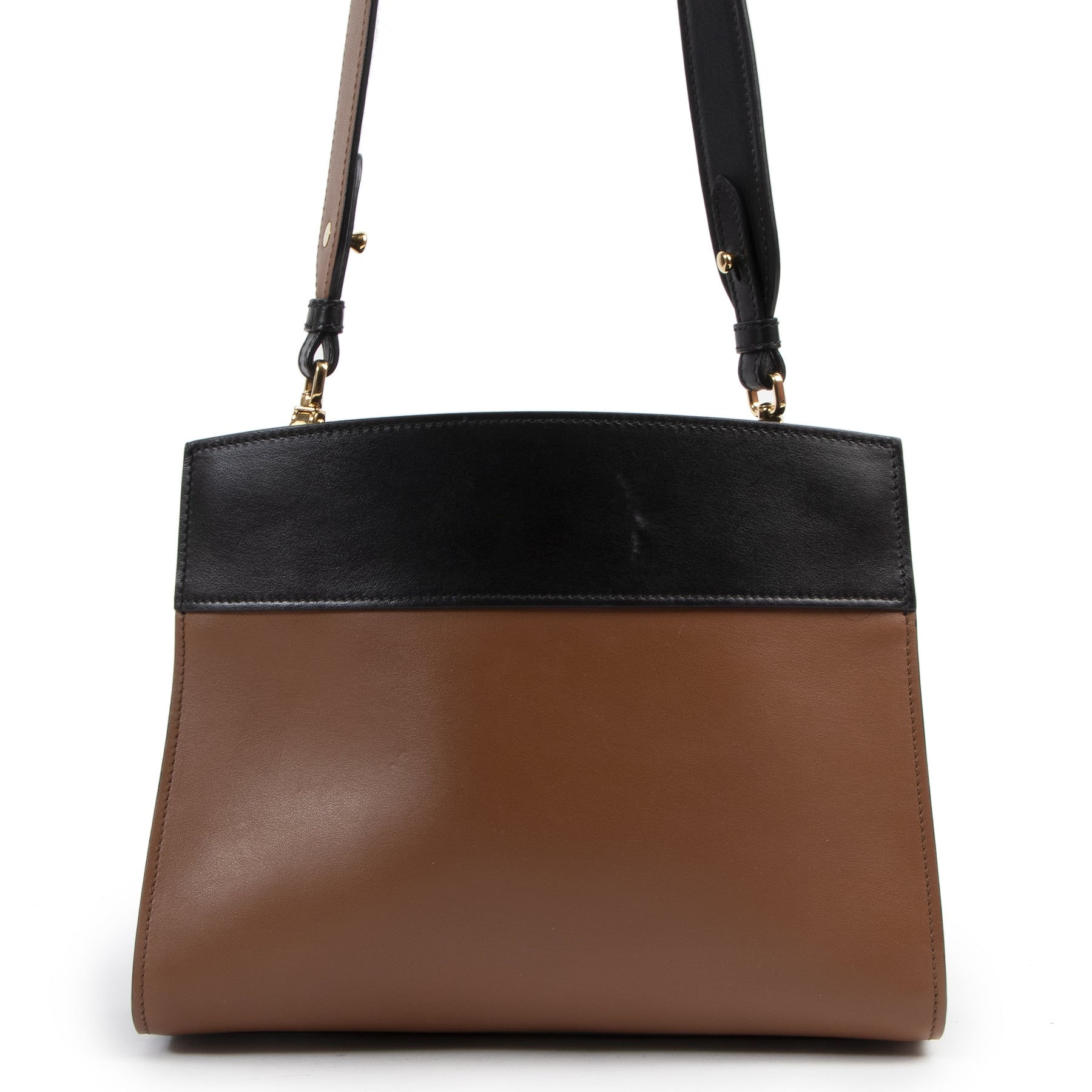 Authentieke Tweedehands Prada Brown Esplanade Leather Shoulder Bag juiste prijs veilig online shoppen luxe merken webshop winkelen Antwerpen België mode fashion