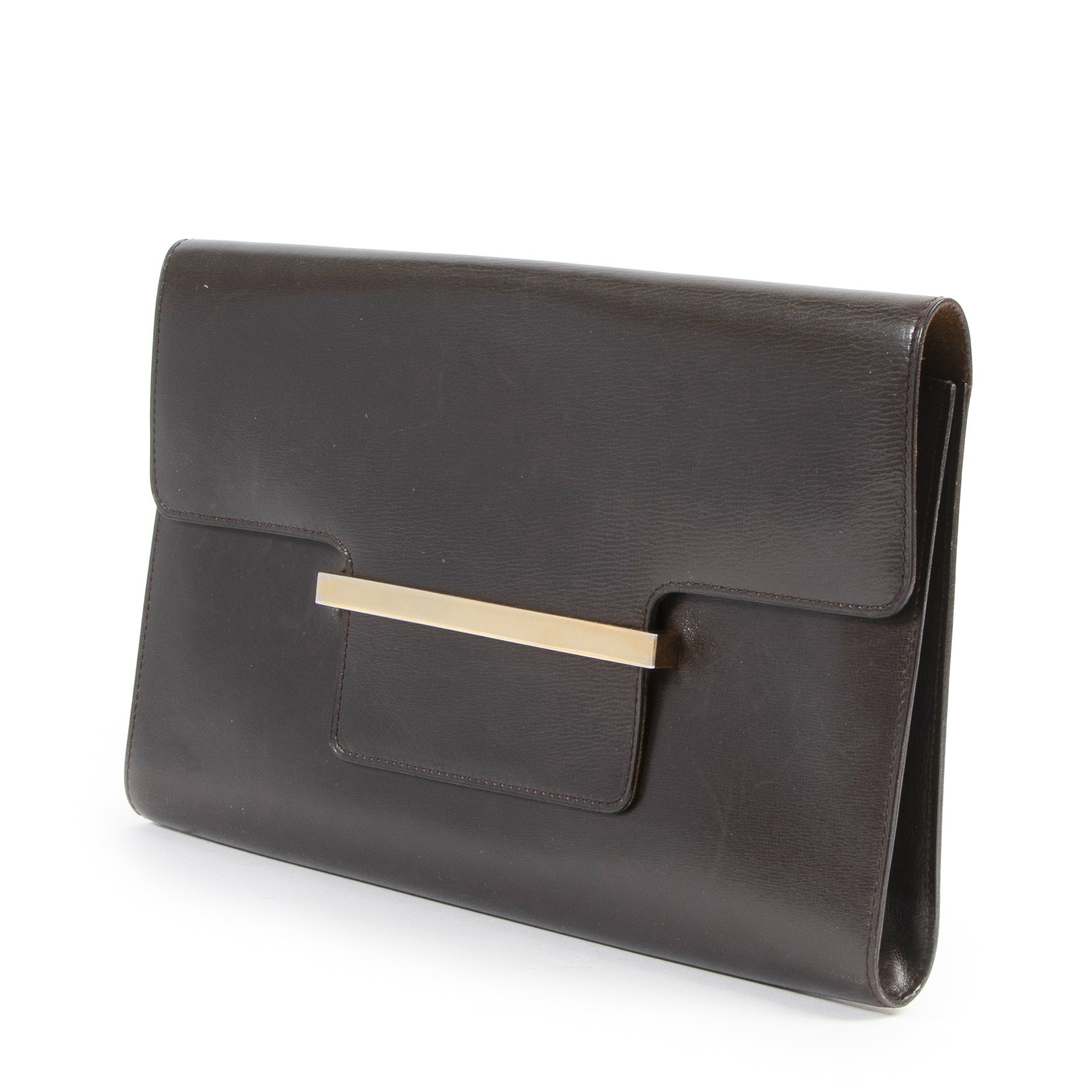 Authentic secondhand Delvaux Dark Brown Leather Pochette designer bags fashion luxury vintage webshop safe secure online shopping